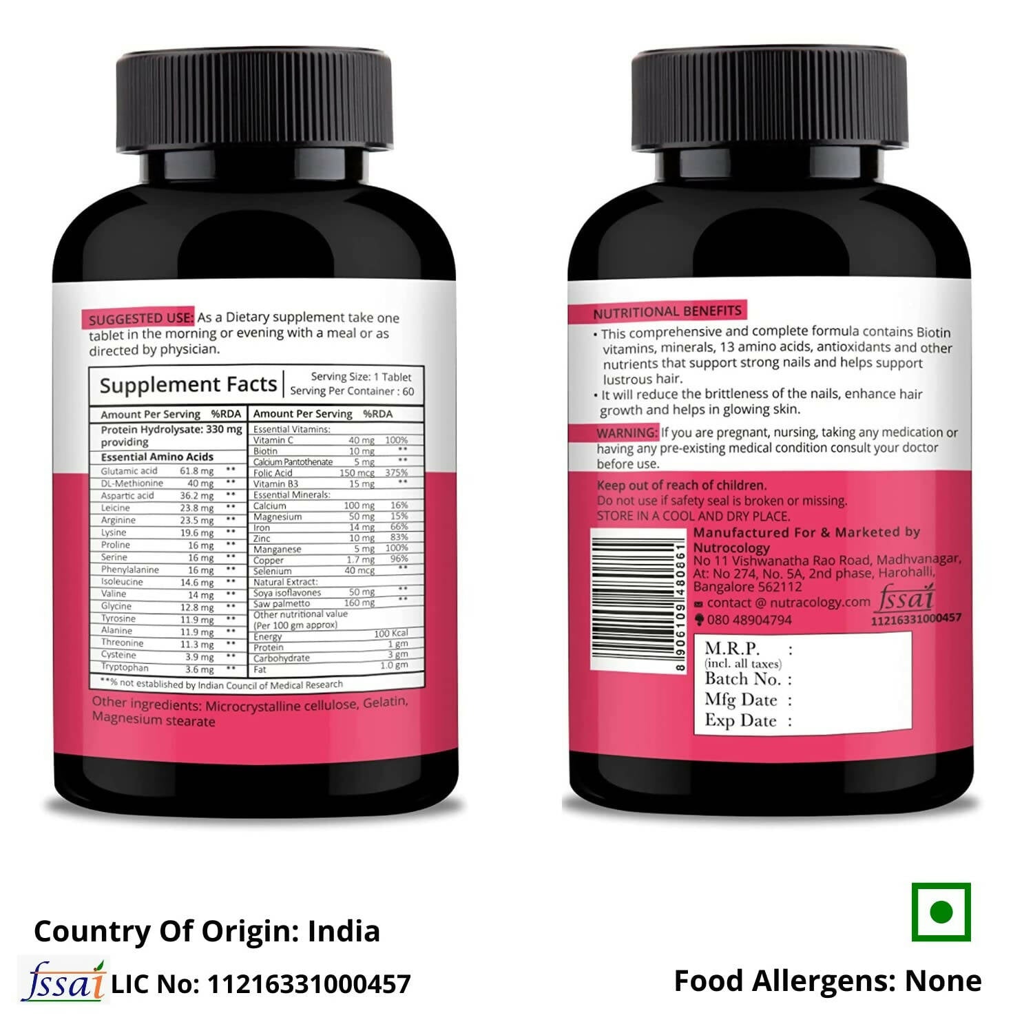Nutracology Hair Skin & Nails For Hair Growth, Glowing Skin & Strong Nails Tablets 