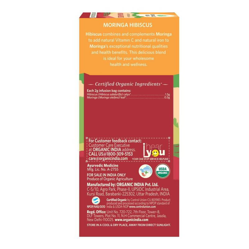 Organic India Moringa Hibiscus Tea Bags 