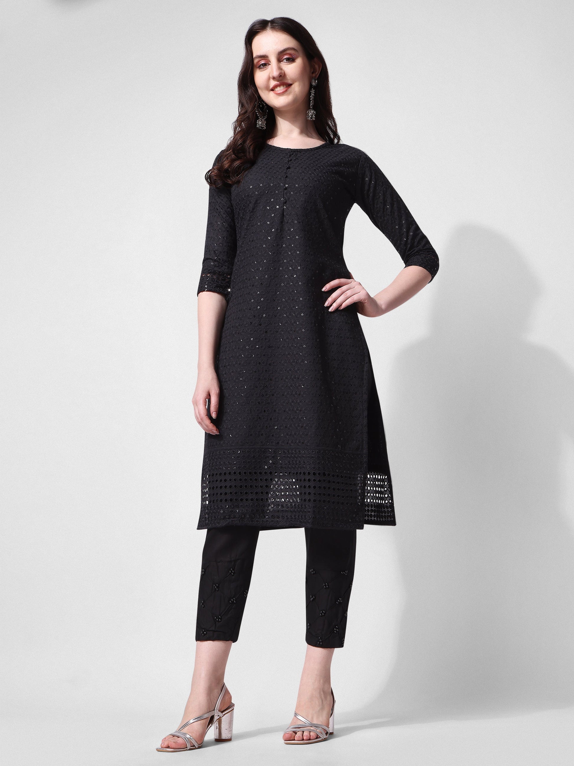 Embroidered Kurta With Pant, Multicolor - Hiral Fashion