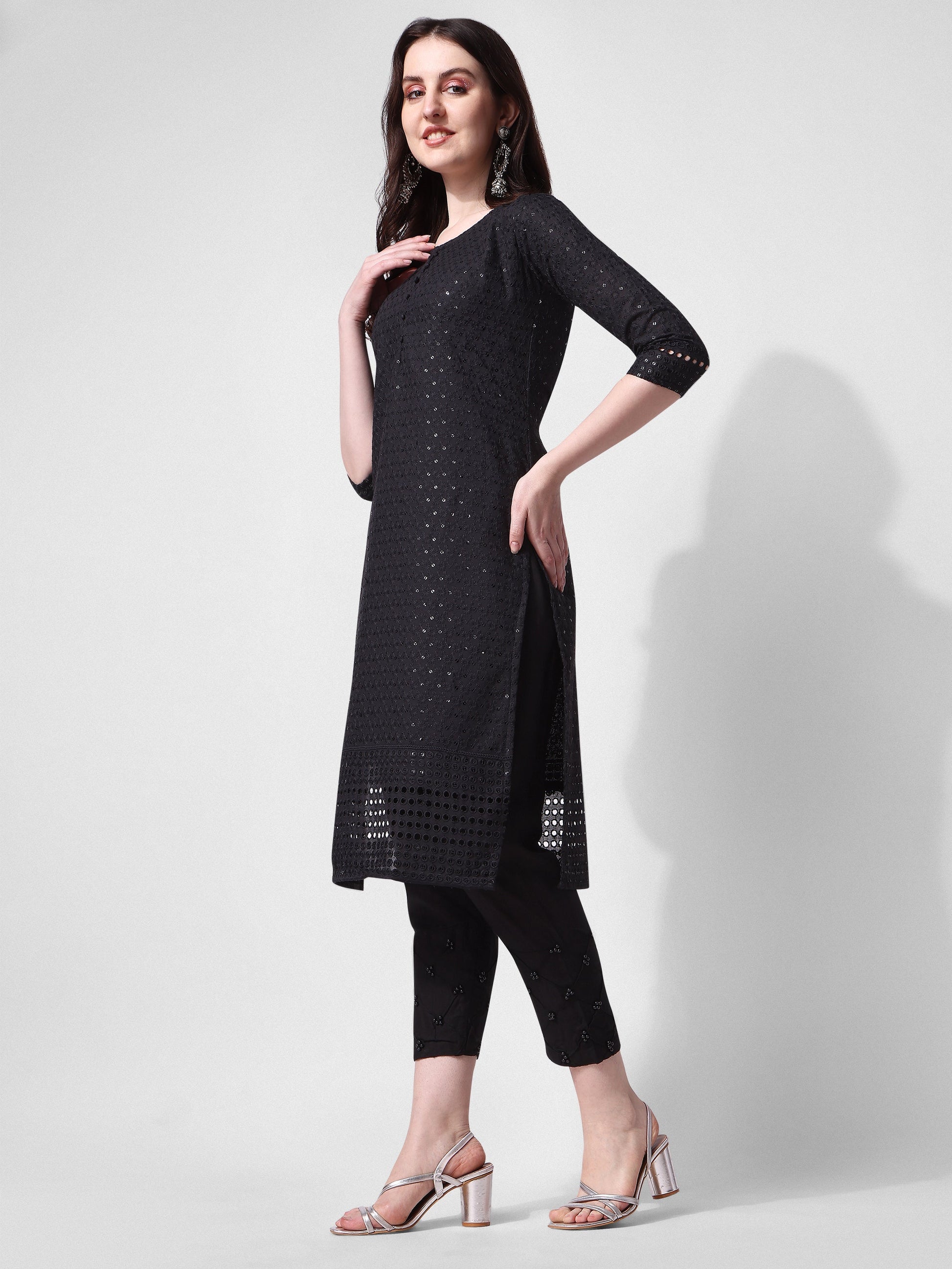 Embroidered Kurta With Pant, Multicolor - Hiral Fashion
