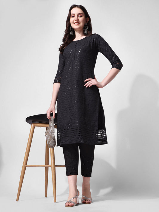 Embroidered Kurta With Pant, Multicolor - Hiral Fashion