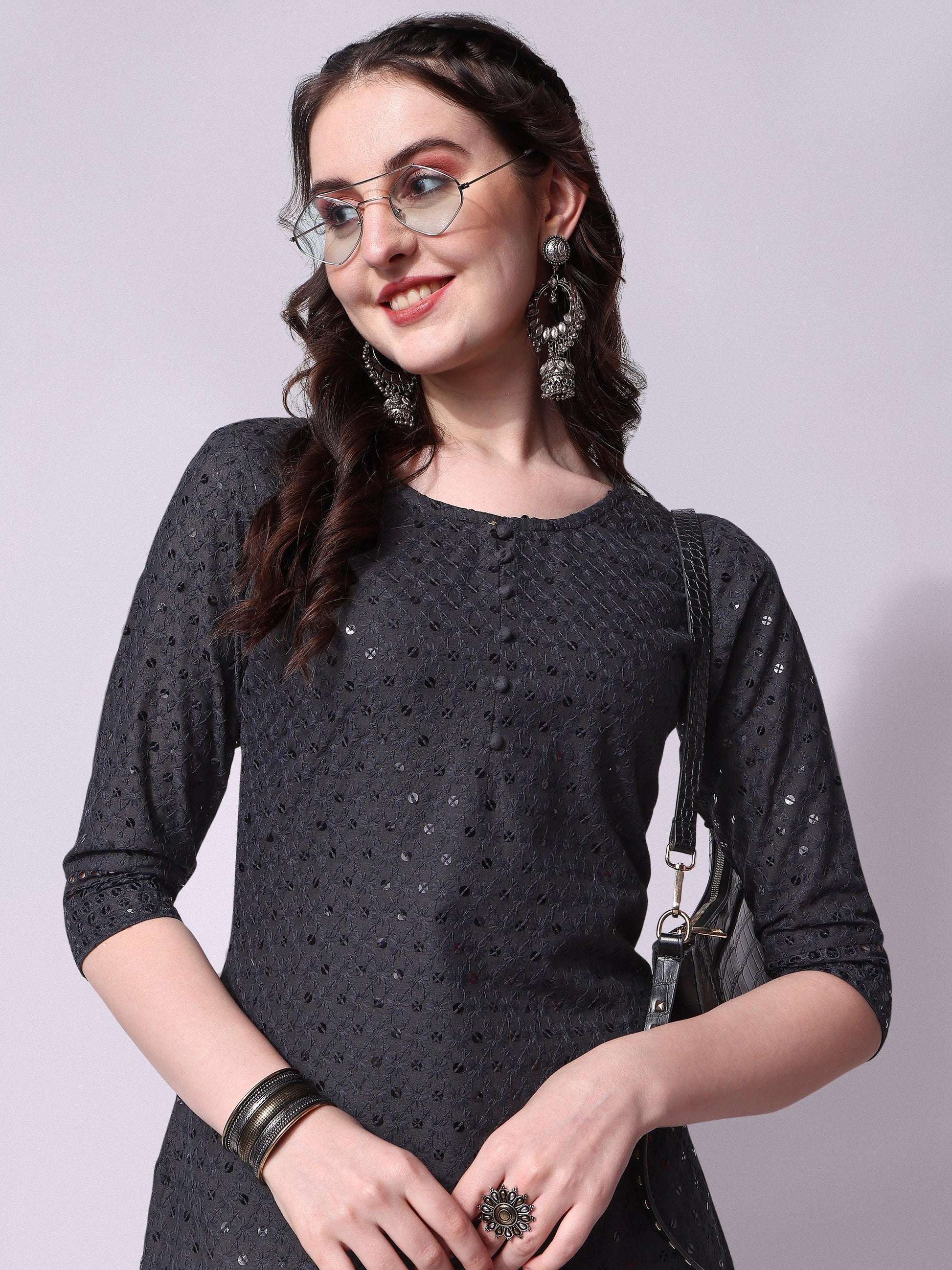 Embroidered Kurta With Pant, Multicolor - Hiral Fashion
