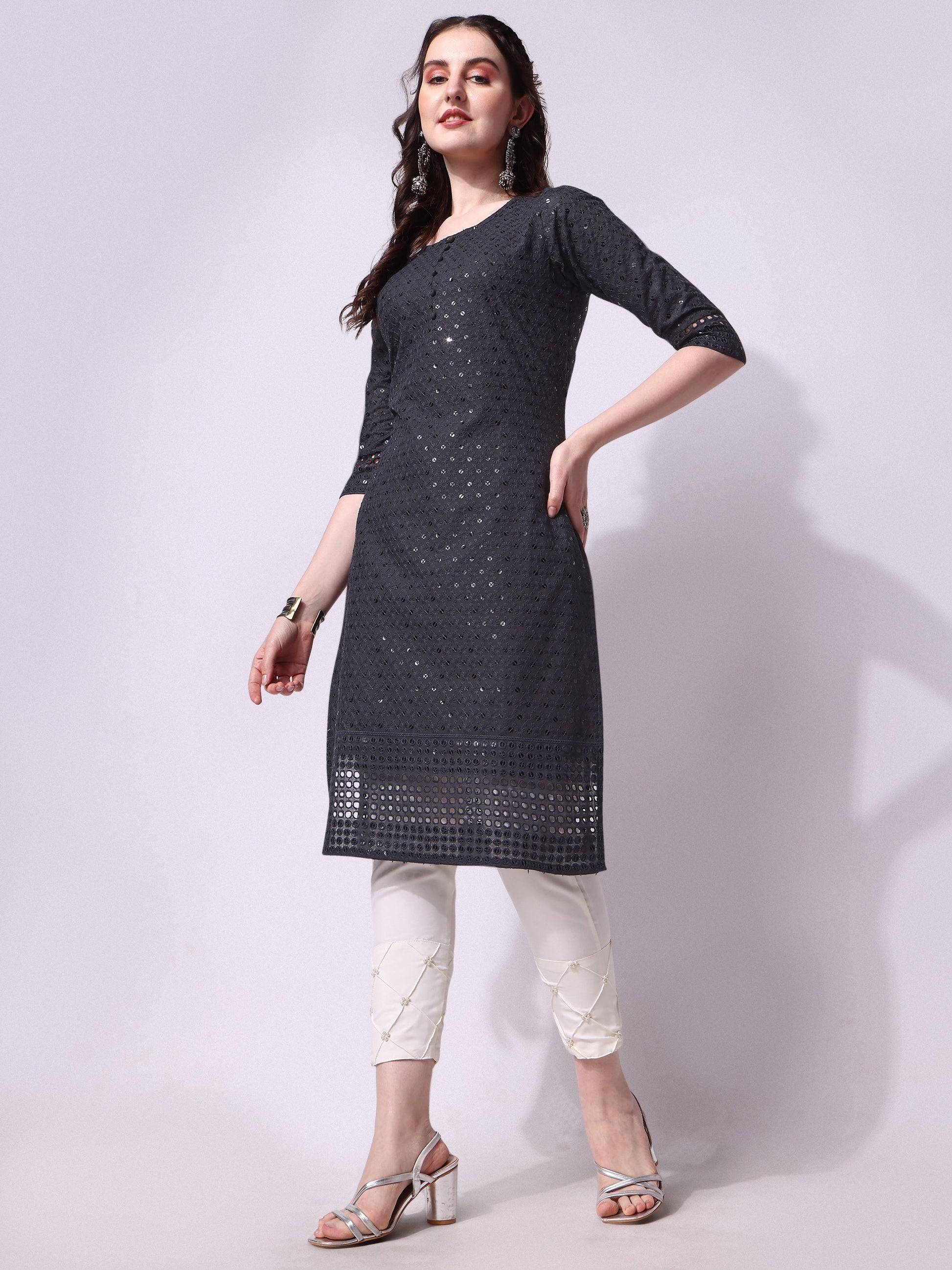 Embroidered Kurta With Pant, Multicolor - Hiral Fashion