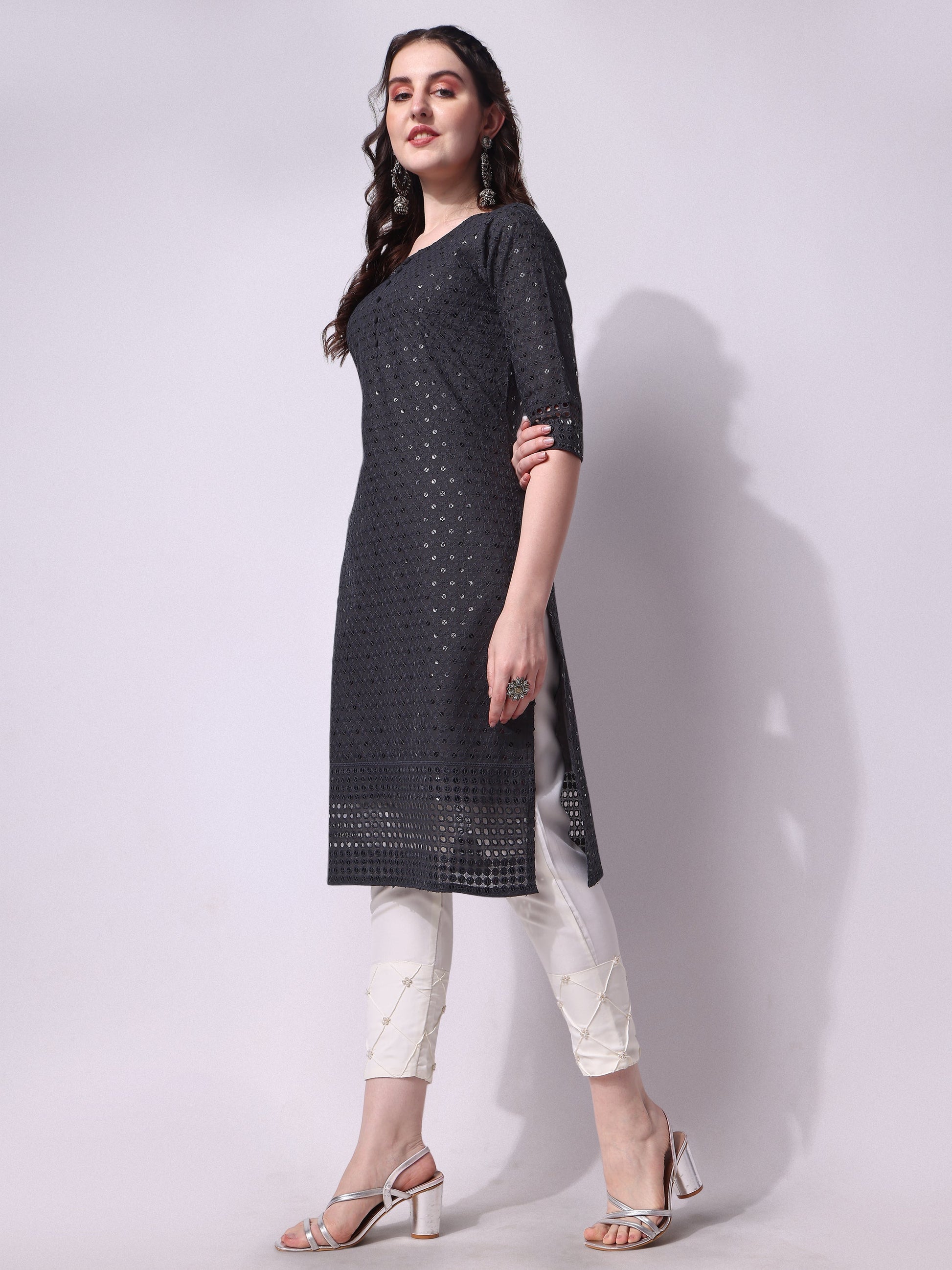 Embroidered Kurta With Pant, Multicolor - Hiral Fashion