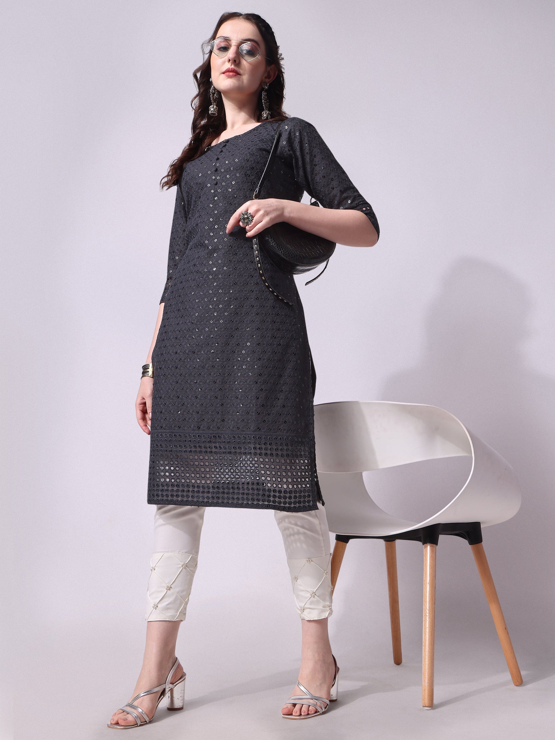 Embroidered Kurta With Pant, Multicolor - Hiral Fashion