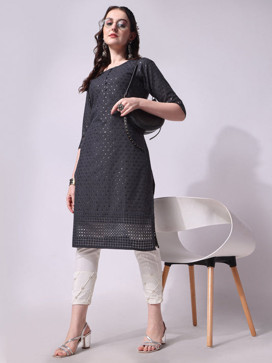 Embroidered Kurta With Pant, Multicolor - Hiral Fashion