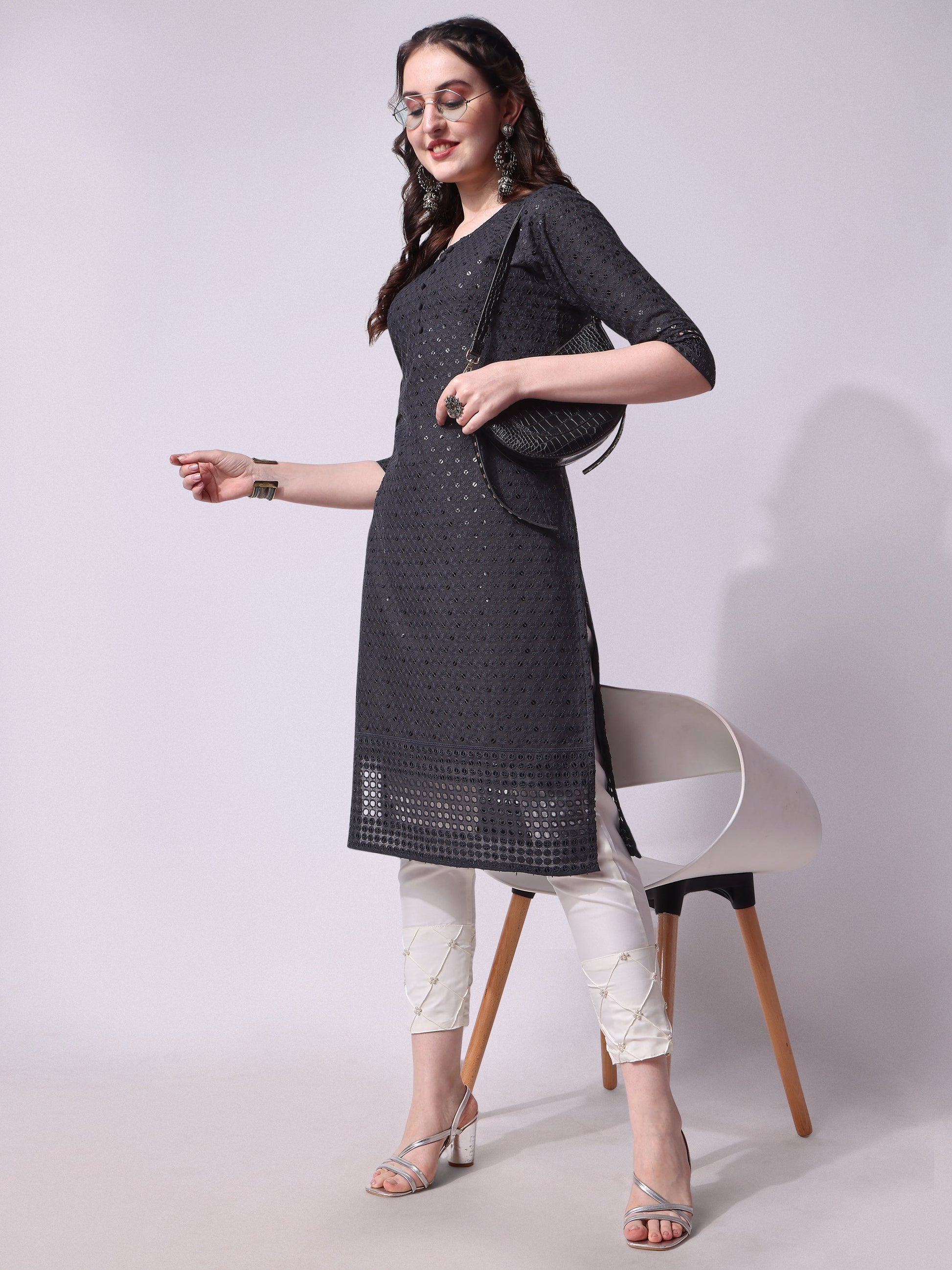 Embroidered Kurta With Pant, Multicolor - Hiral Fashion