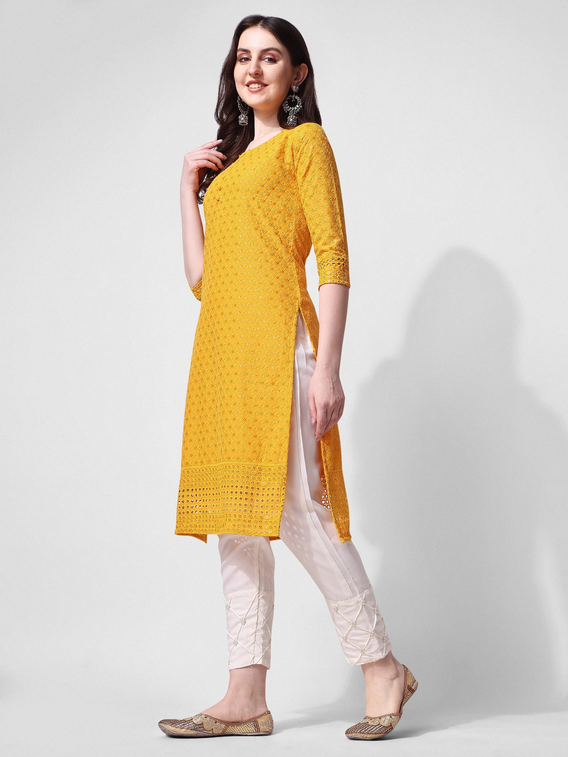 Embroidered Kurta With Pant, Multicolor - Hiral Fashion
