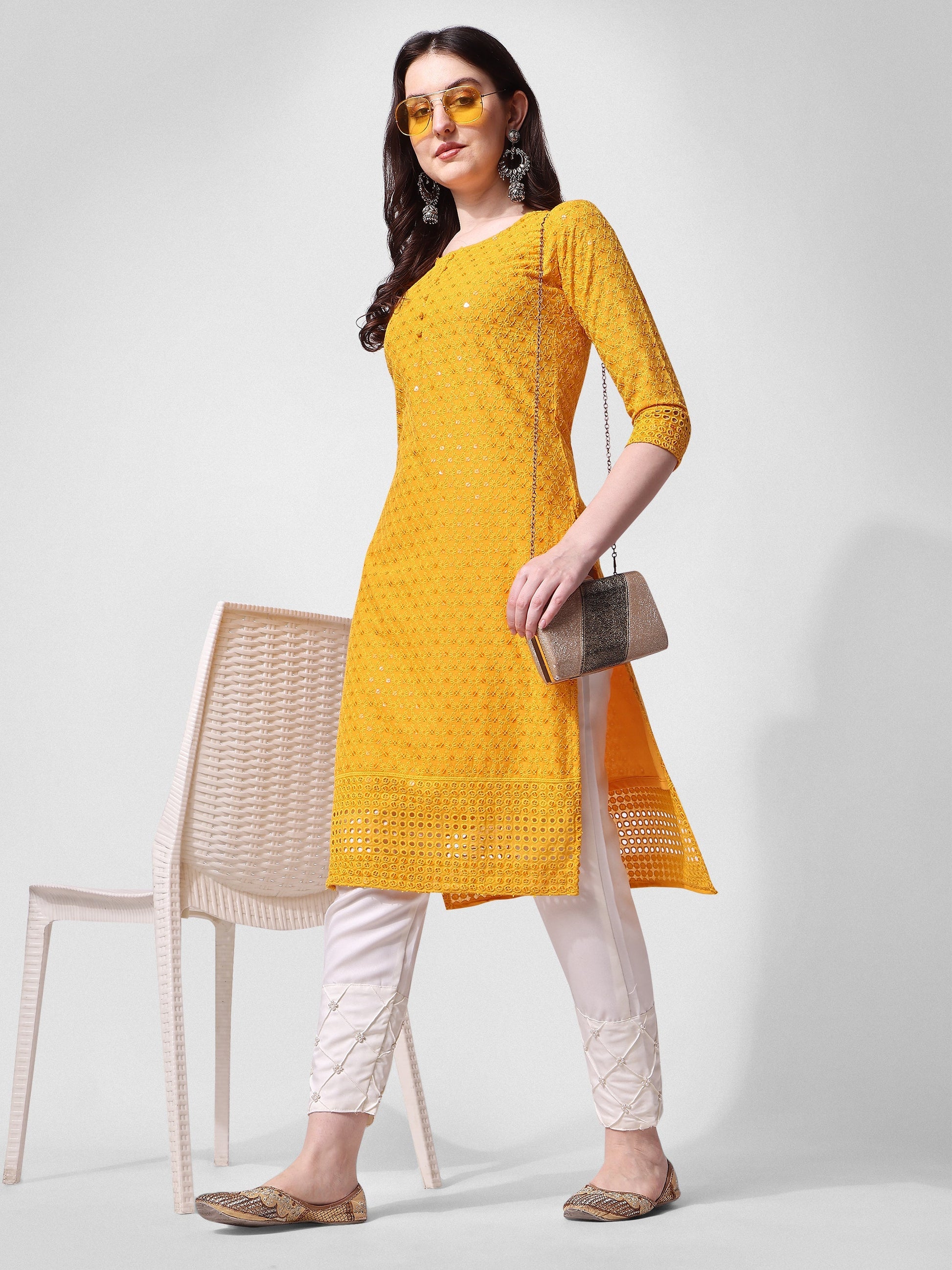 Embroidered Kurta With Pant, Multicolor - Hiral Fashion