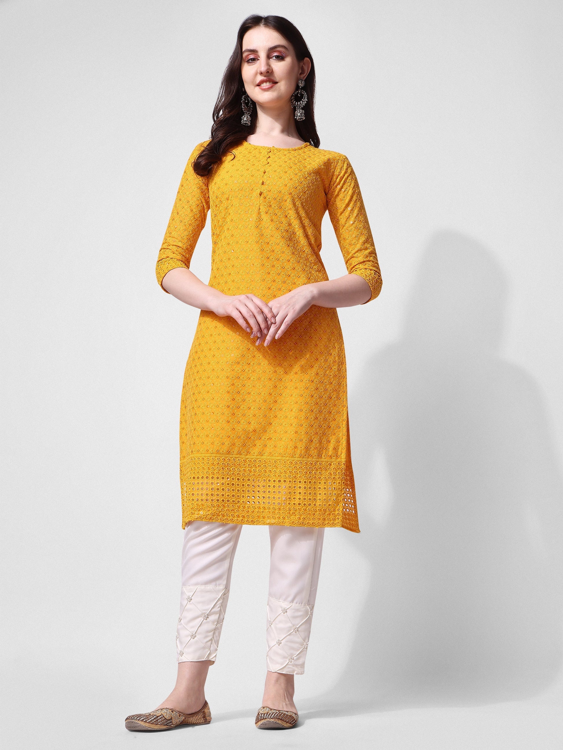 Embroidered Kurta With Pant, Multicolor - Hiral Fashion