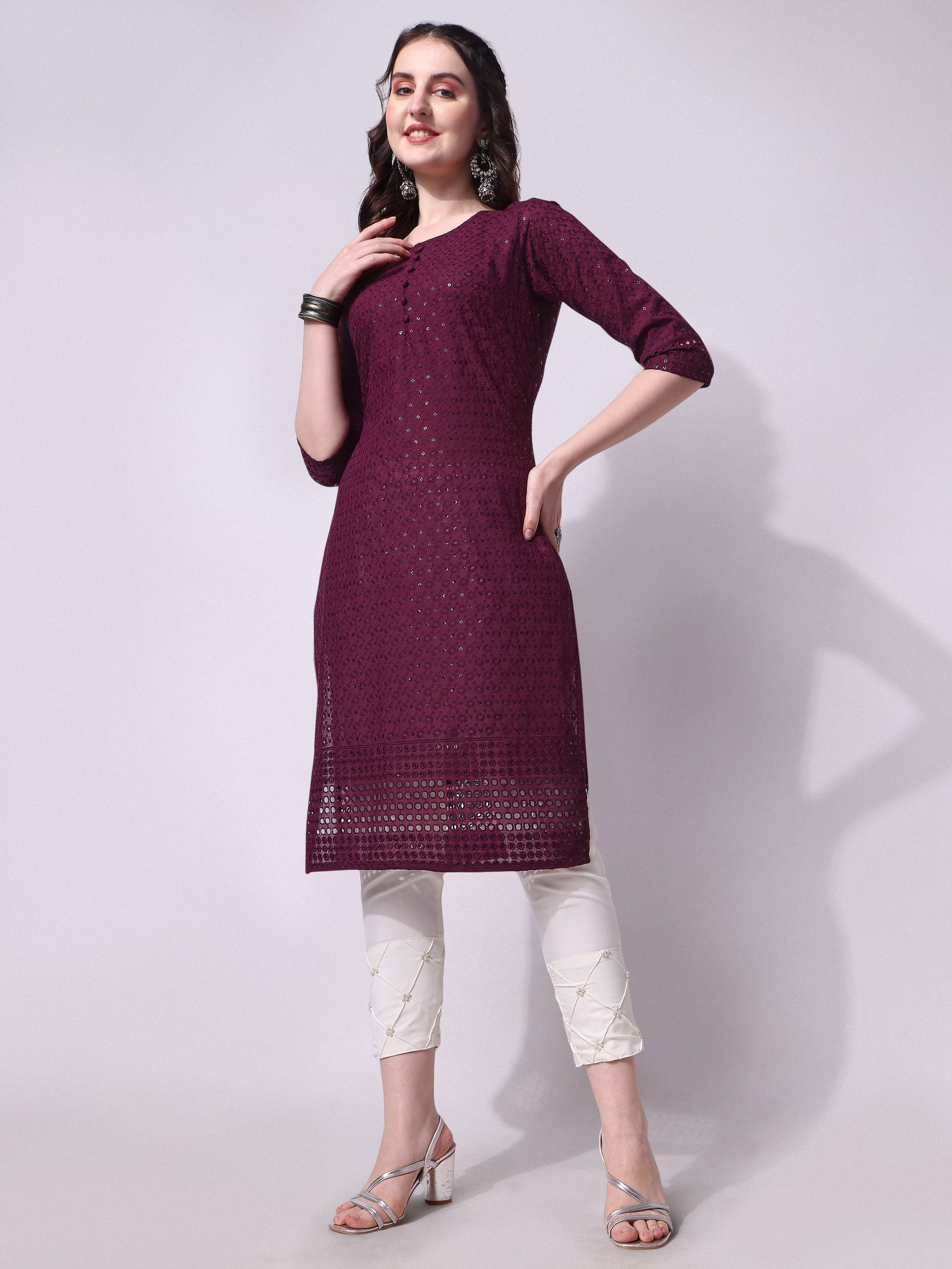 Embroidered Kurta With Pant, Multicolor - Hiral Fashion
