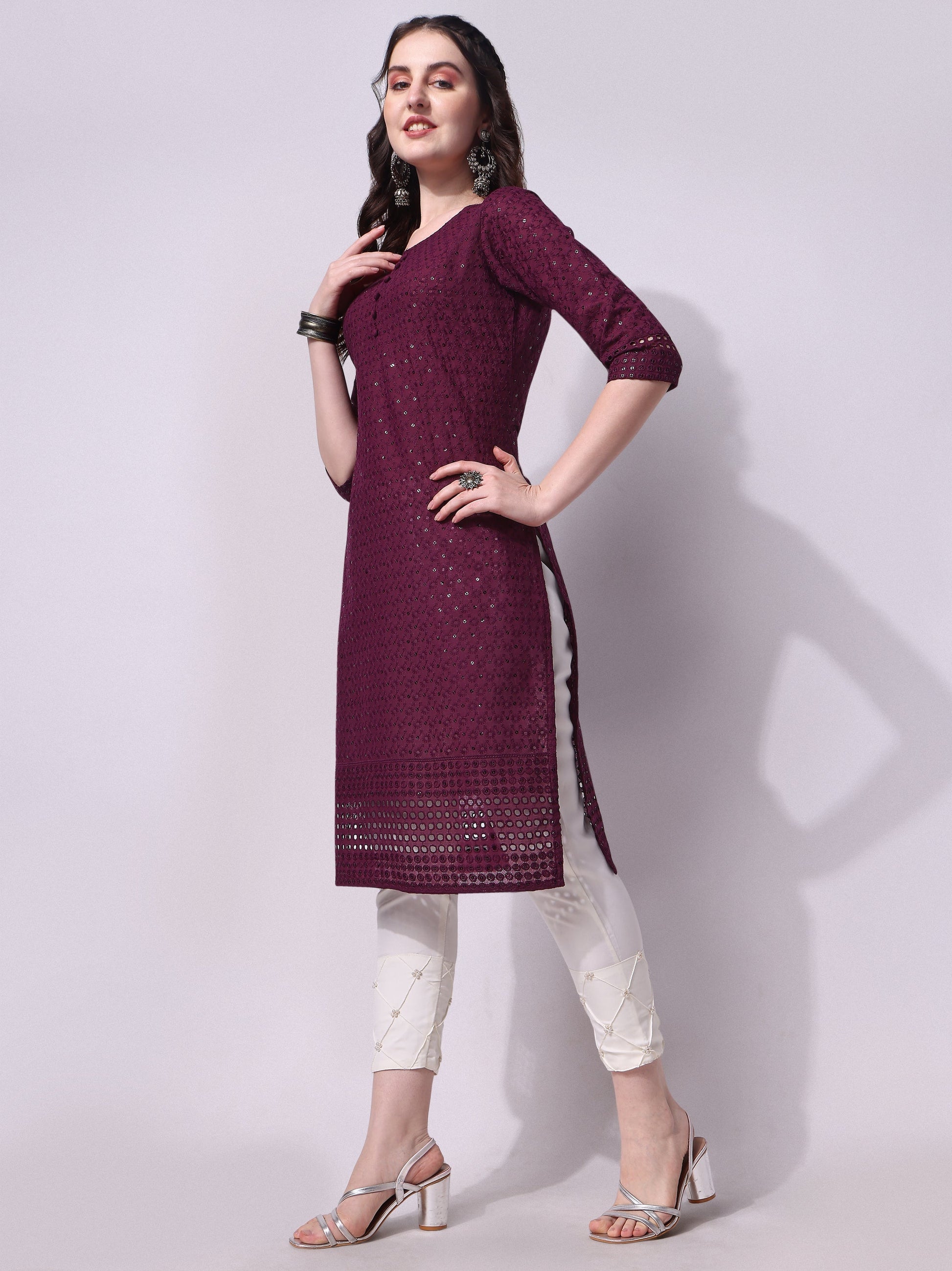 Embroidered Kurta With Pant, Multicolor - Hiral Fashion