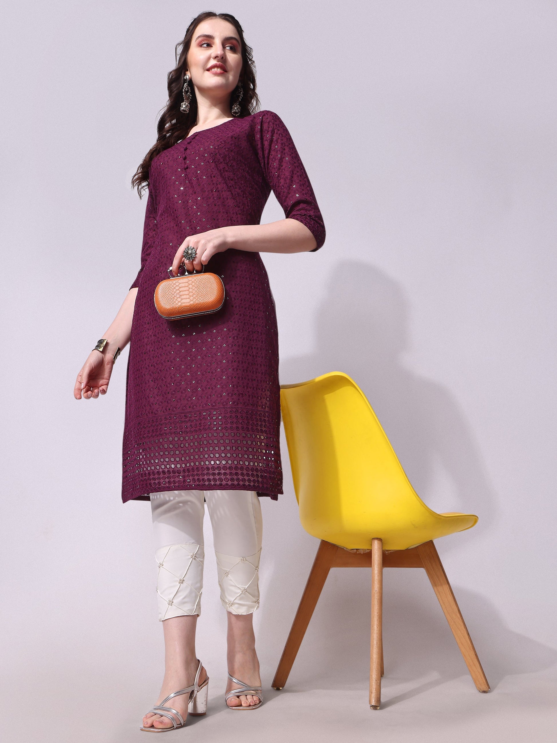 Embroidered Kurta With Pant, Multicolor - Hiral Fashion
