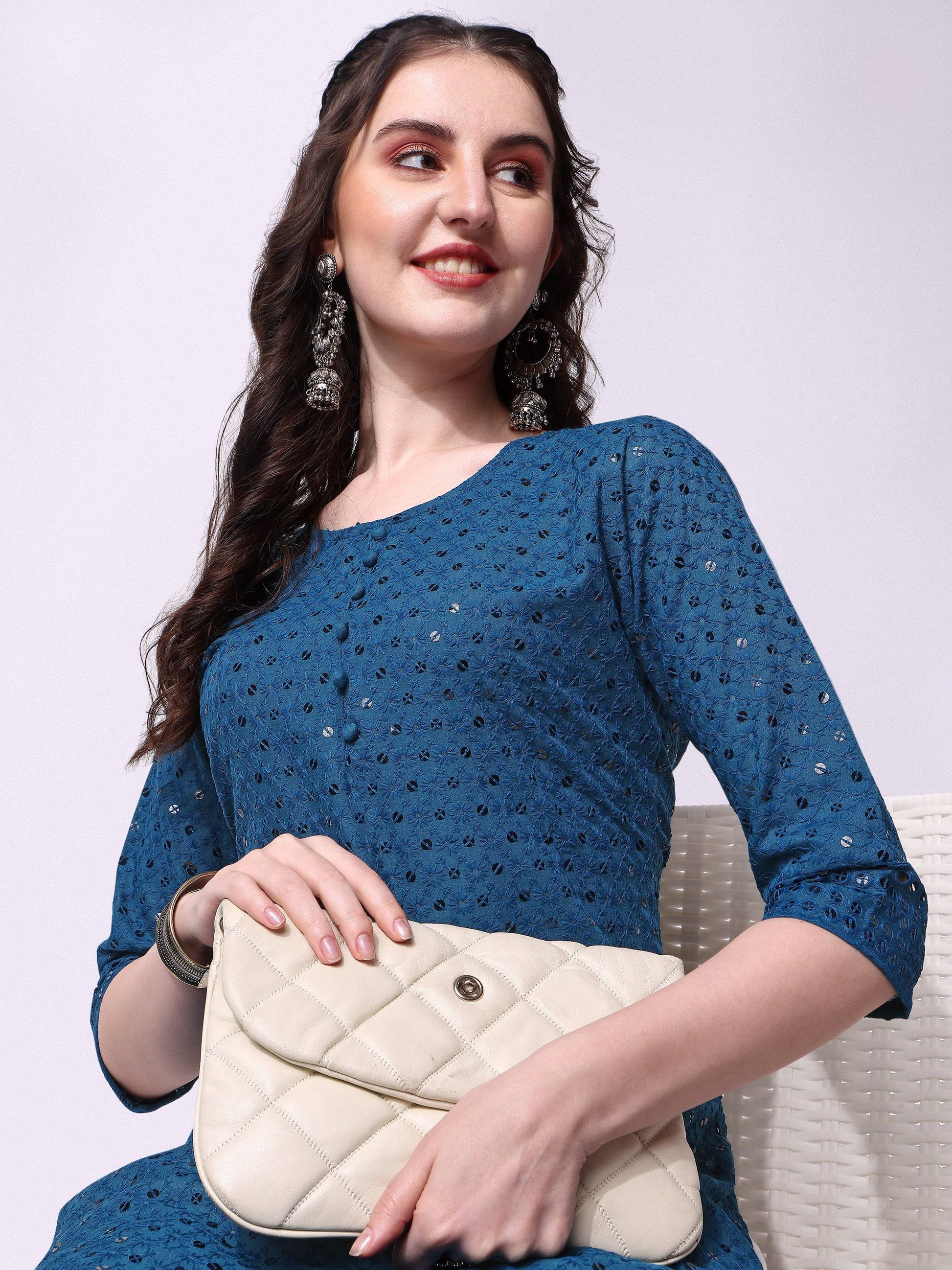 Embroidered Kurta With Pant, Multicolor - Hiral Fashion