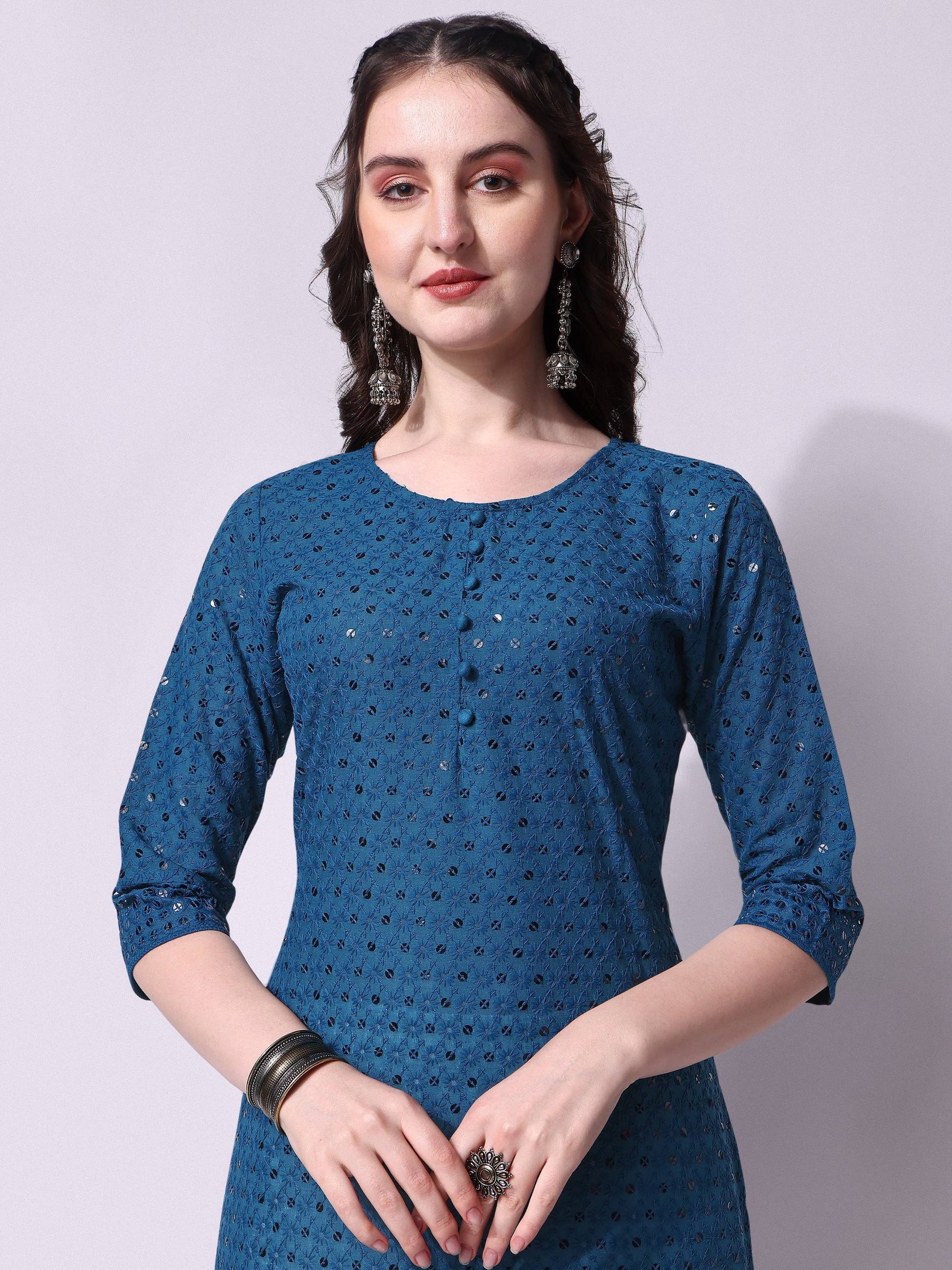 Embroidered Kurta With Pant, Multicolor - Hiral Fashion