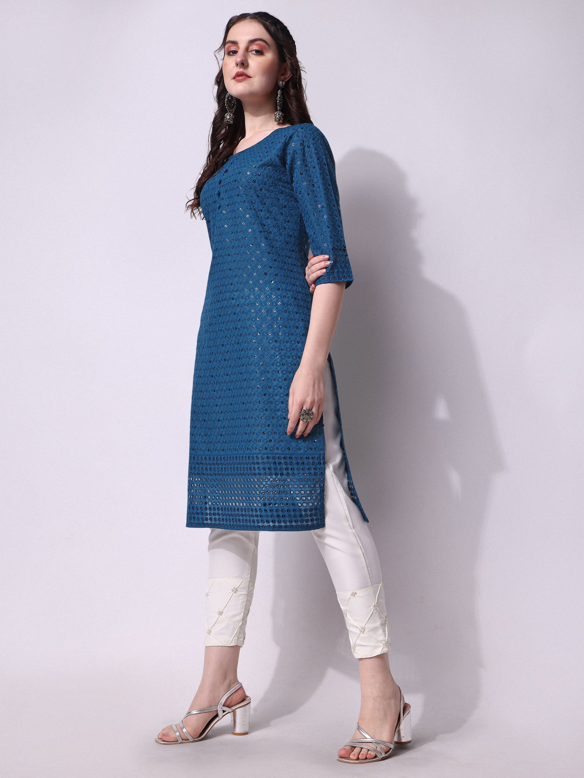 Embroidered Kurta With Pant, Multicolor - Hiral Fashion