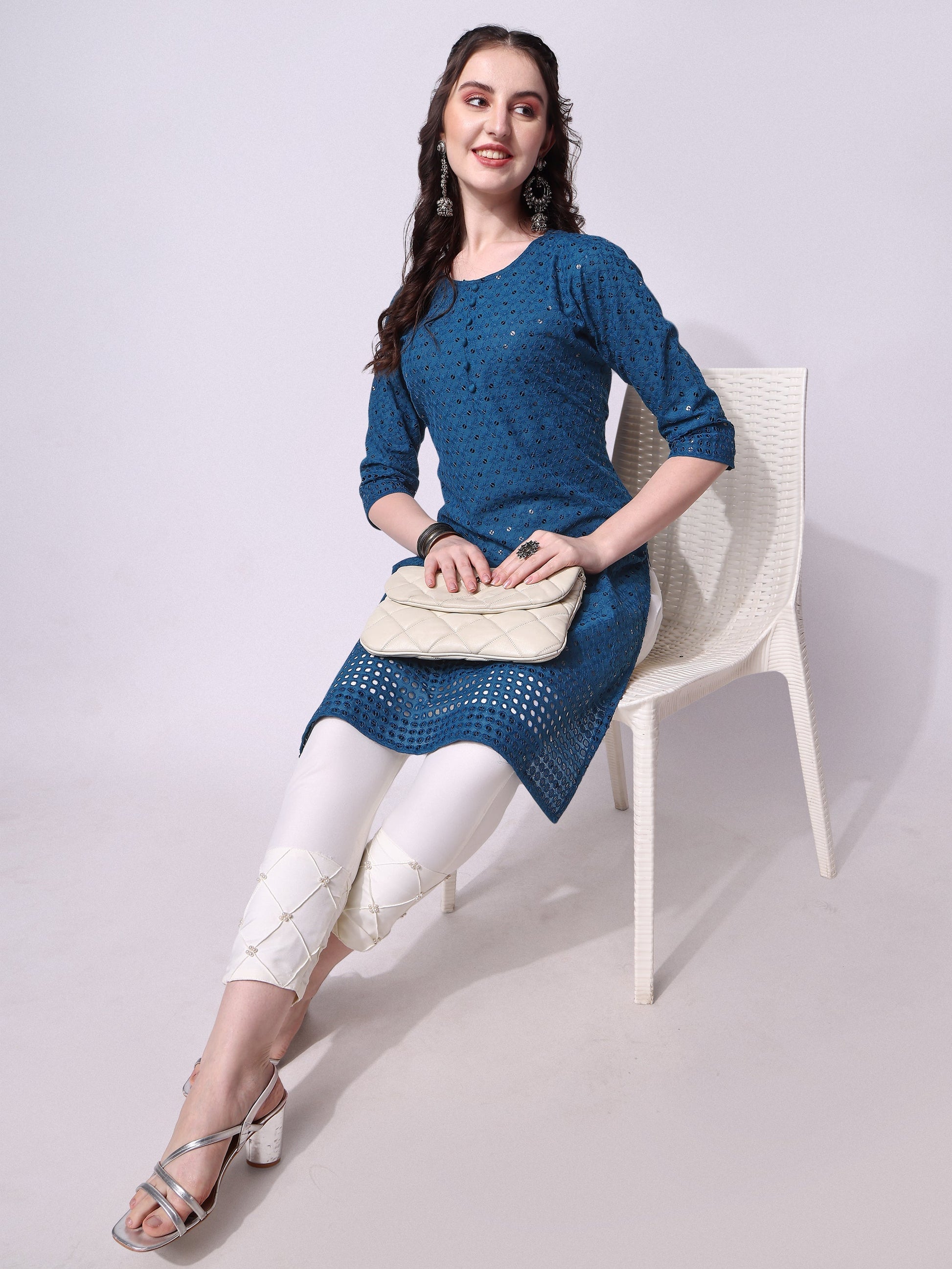 Embroidered Kurta With Pant, Multicolor - Hiral Fashion