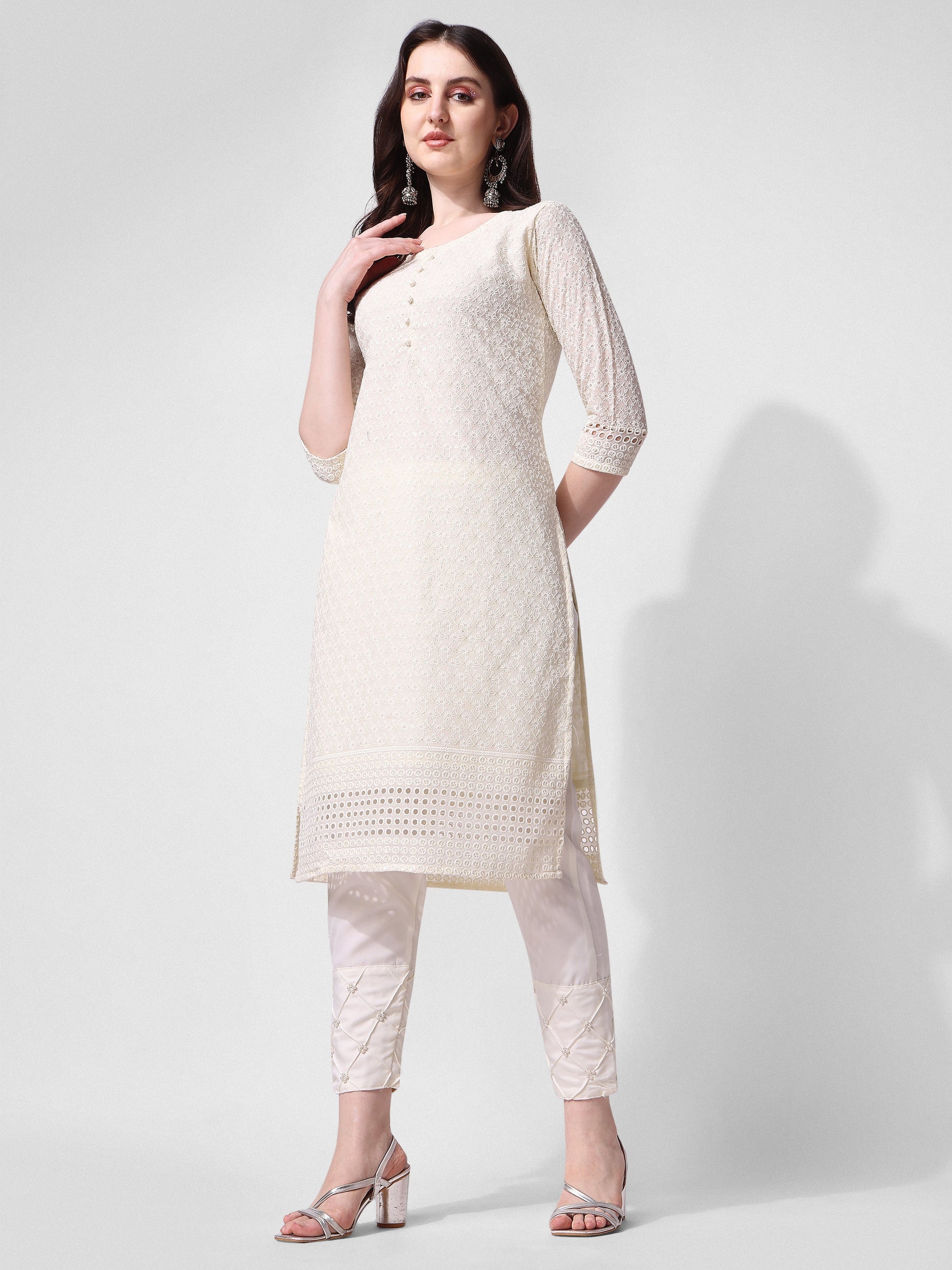 Embroidered Kurta With Pant, Multicolor - Hiral Fashion