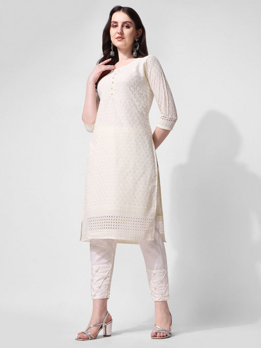 Embroidered Kurta With Pant, Multicolor - Hiral Fashion