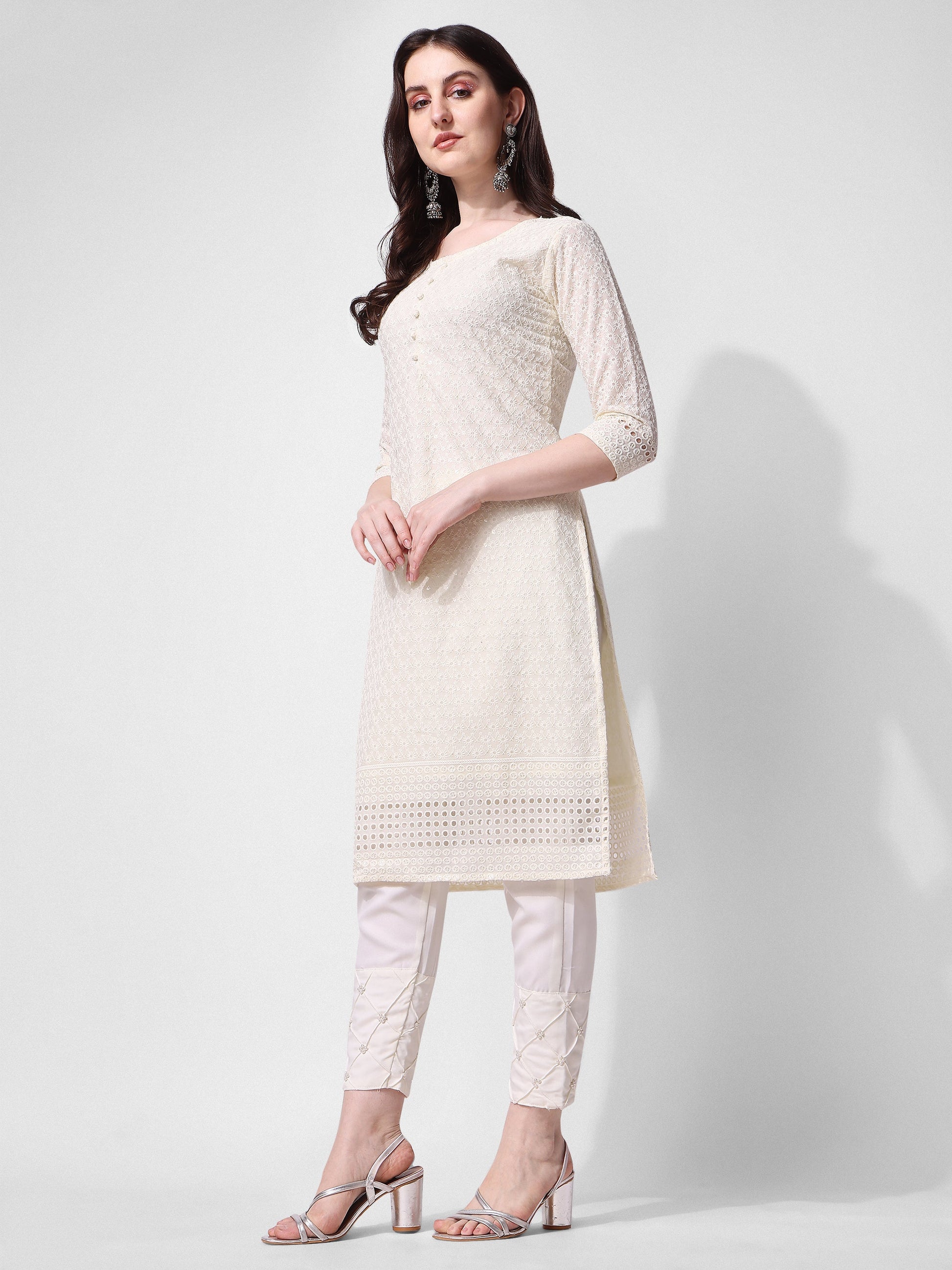 Embroidered Kurta With Pant, Multicolor - Hiral Fashion