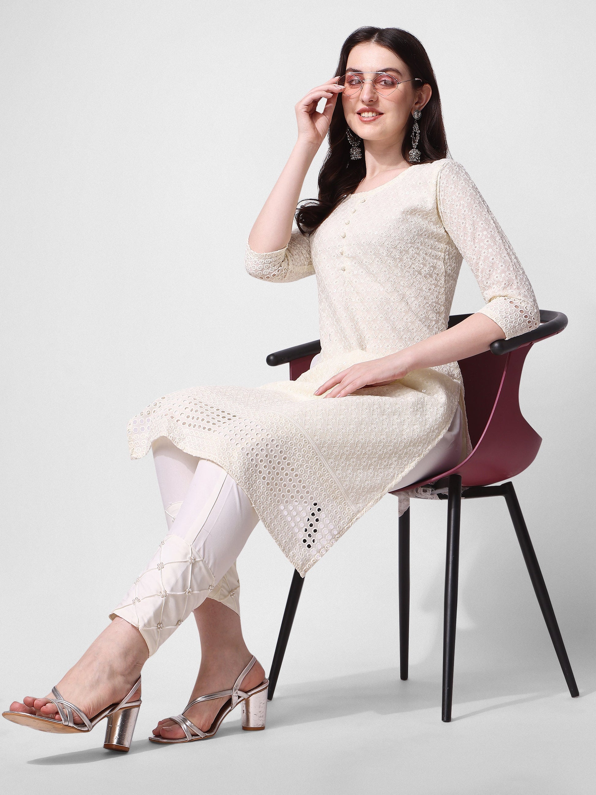 Embroidered Kurta With Pant, Multicolor - Hiral Fashion