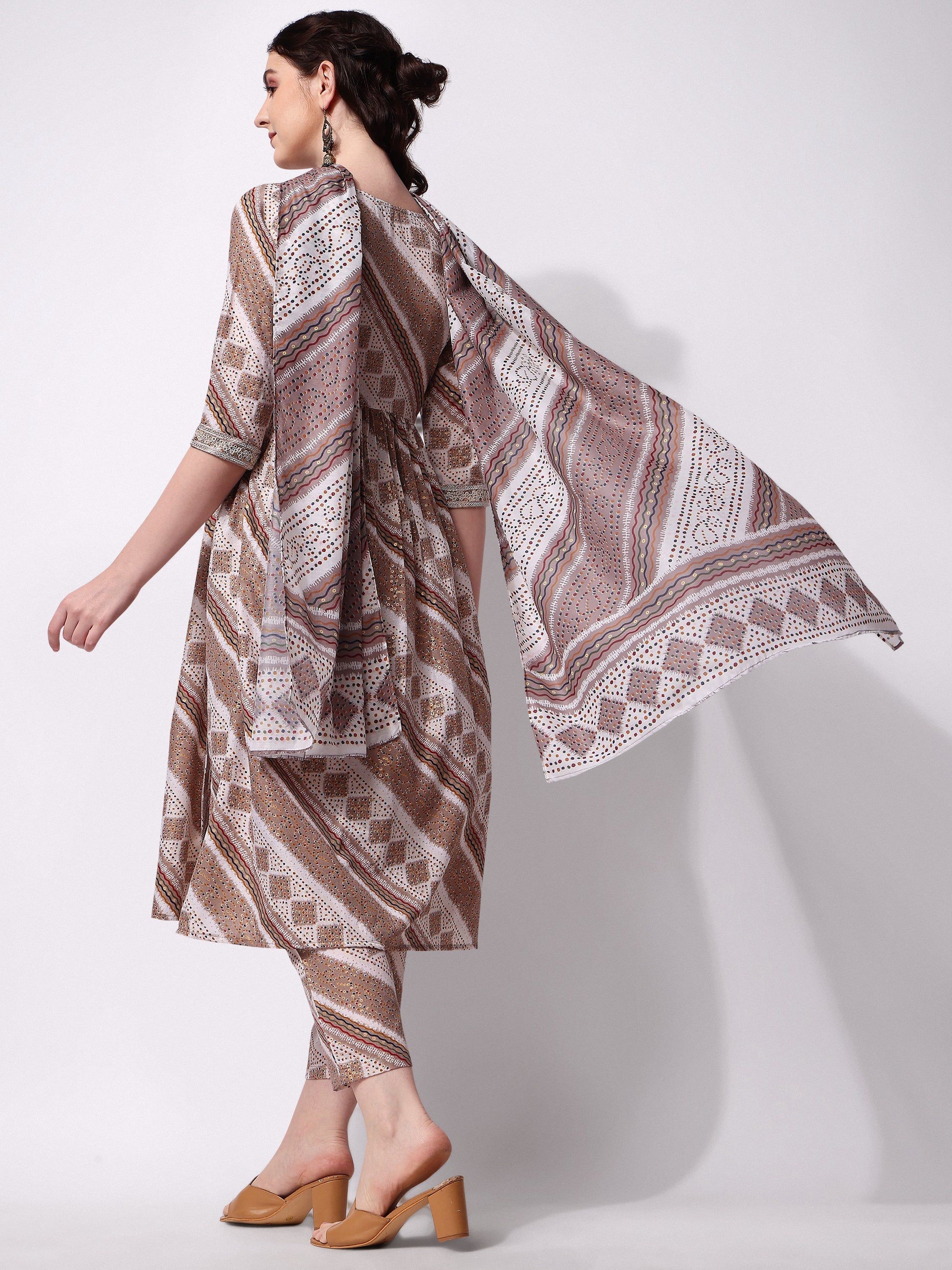 Nayra Cut Embroidered Kurta With Pant And Dupatta Set, Multicolor - Hiral Fashion
