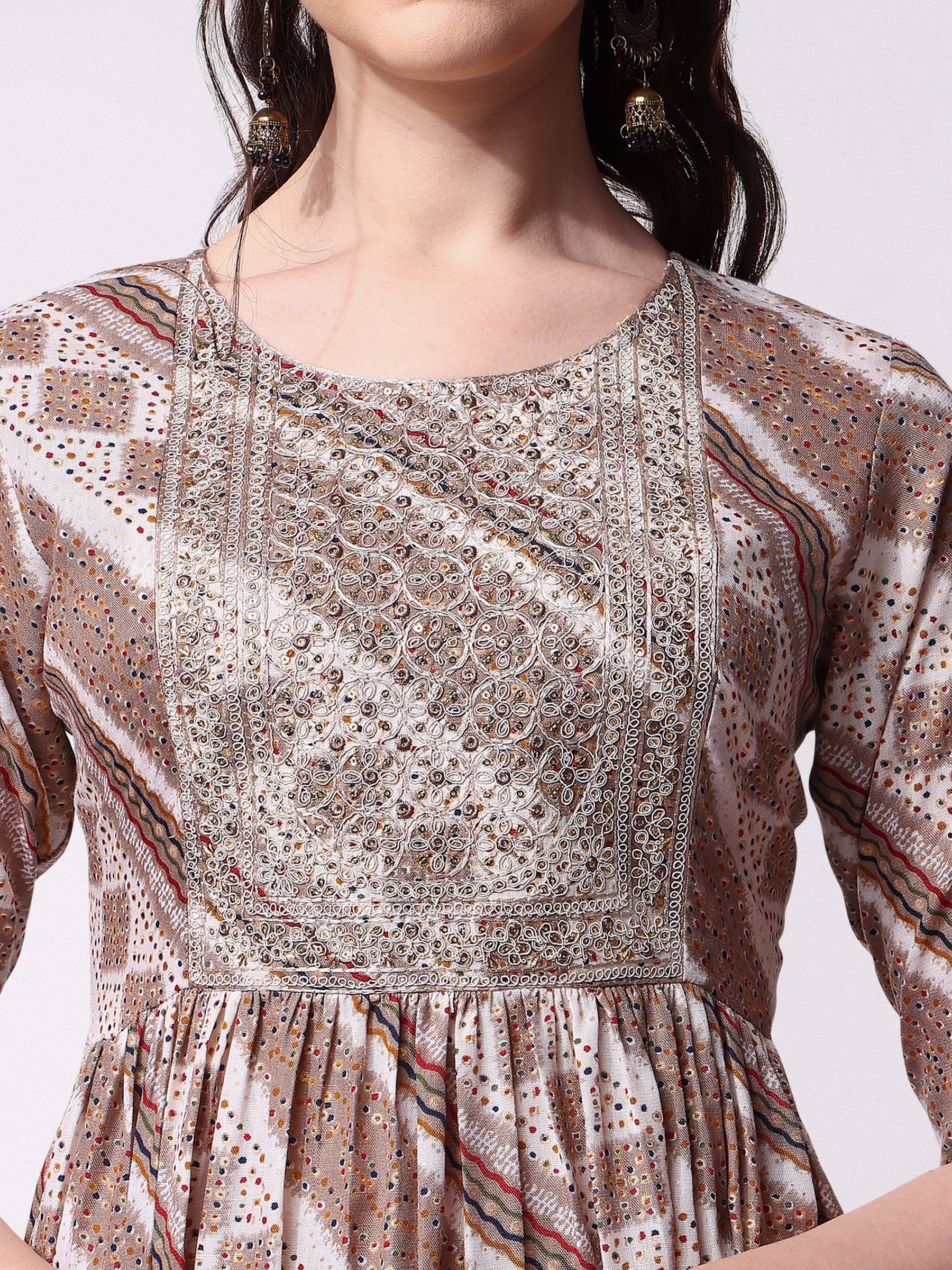 Nayra Cut Embroidered Kurta With Pant And Dupatta Set, Multicolor - Hiral Fashion