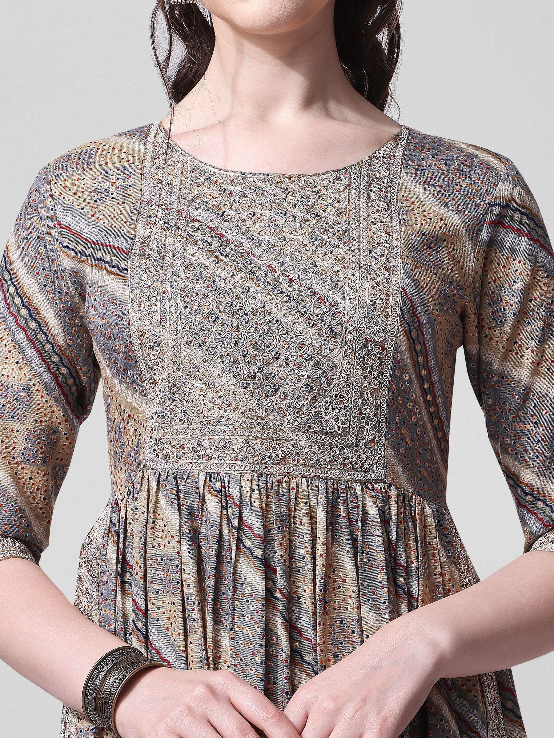 Nayra Cut Embroidered Kurta With Pant And Dupatta Set, Multicolor - Hiral Fashion