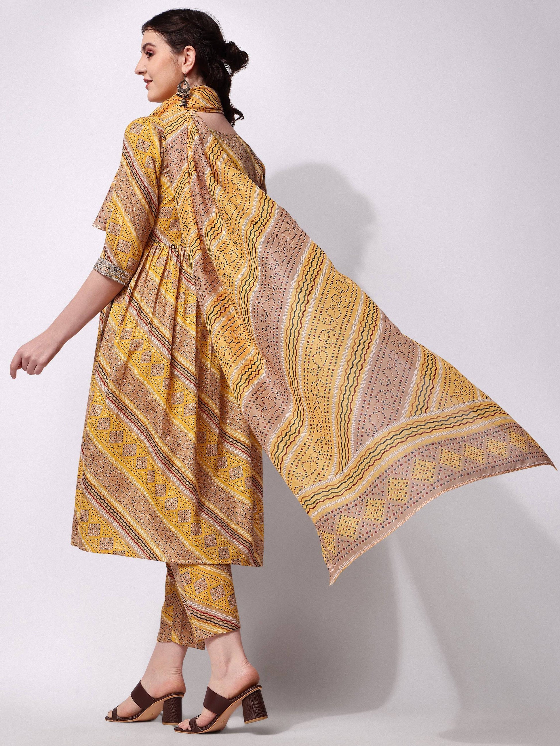 Nayra Cut Embroidered Kurta With Pant And Dupatta Set, Multicolor - Hiral Fashion