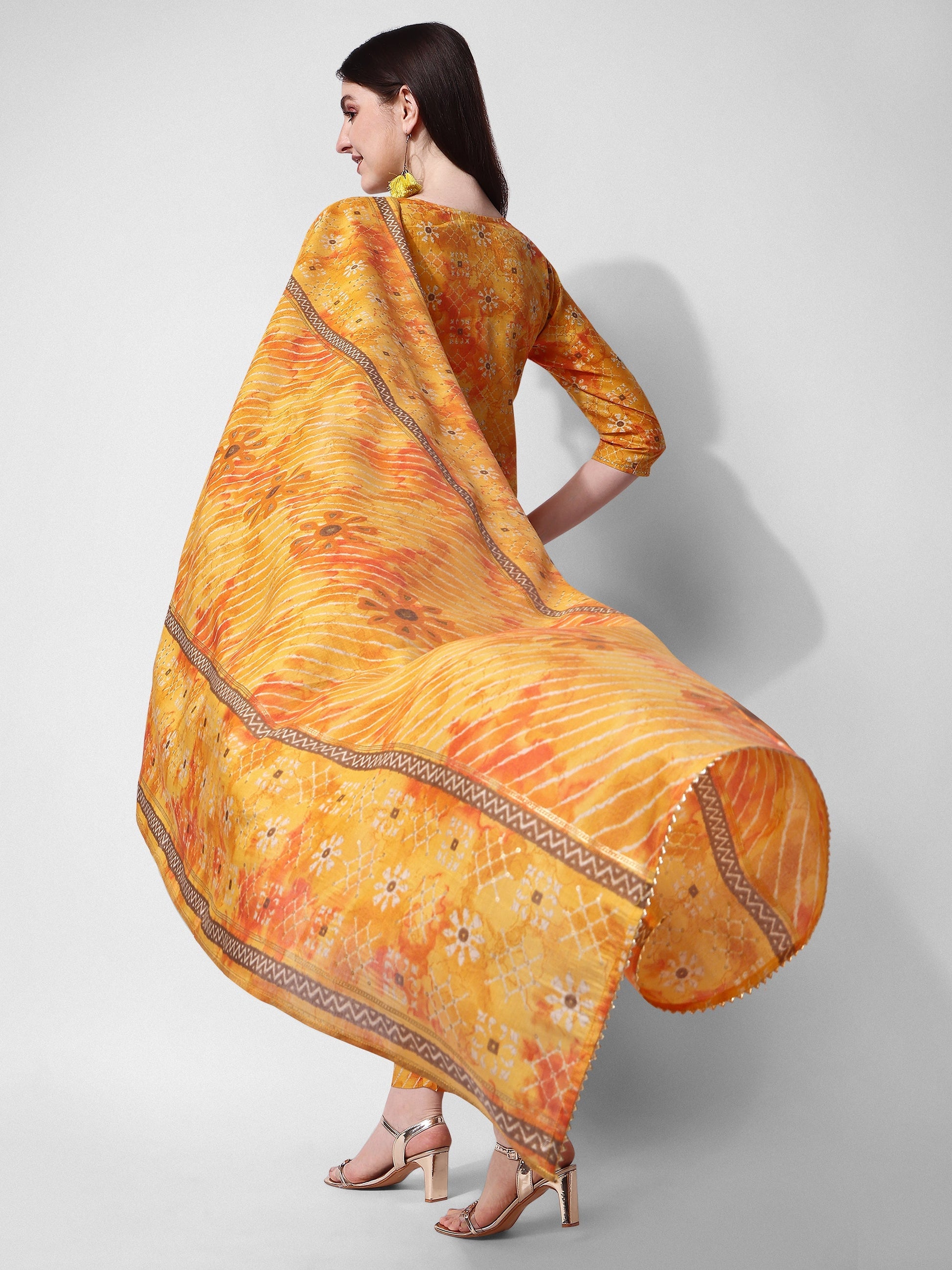 Printed & Embroidered Kurta With Pant & Dupatta Set, Multicolor - Hiral Fashion