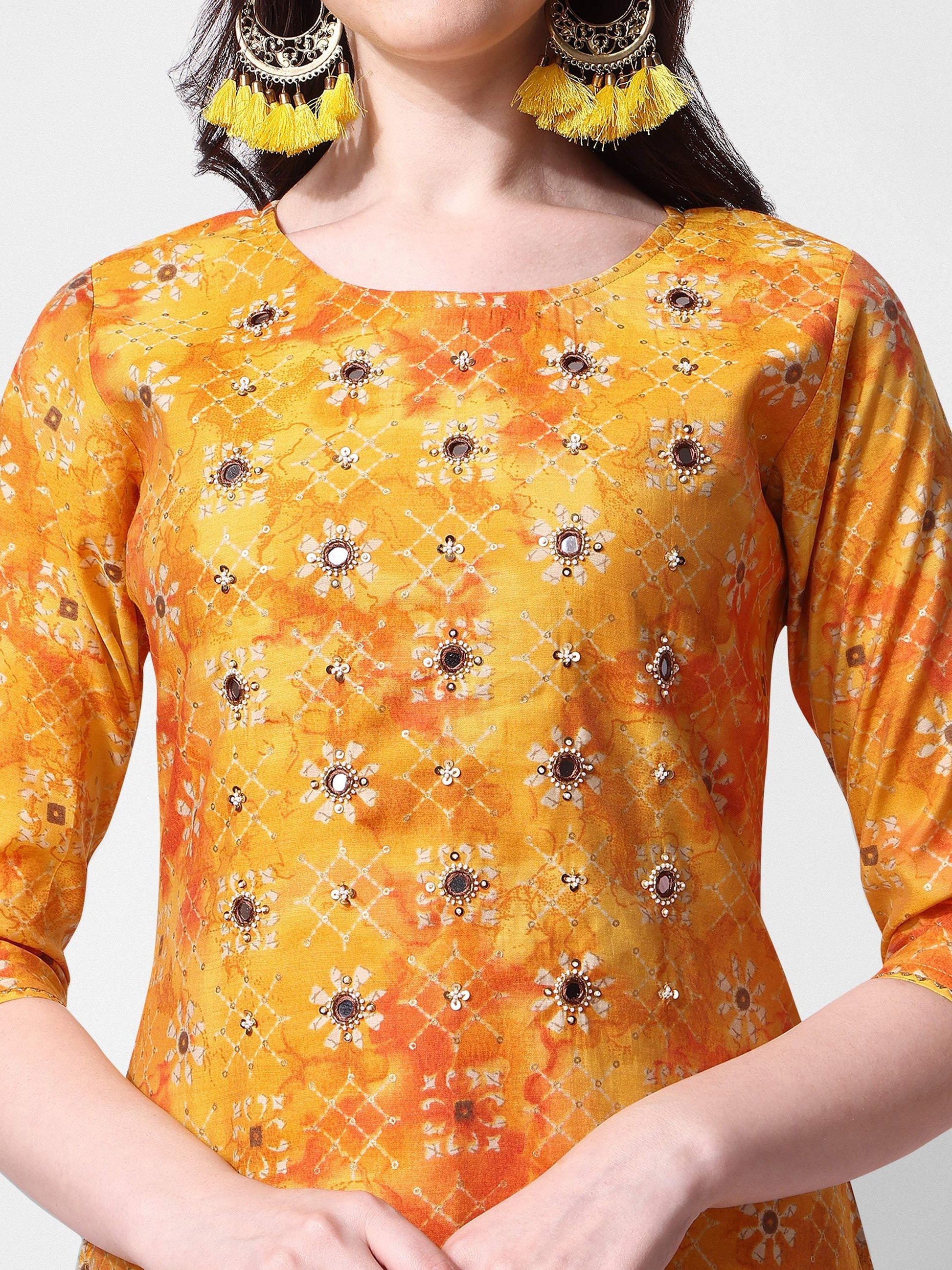 Printed & Embroidered Kurta With Pant & Dupatta Set, Multicolor - Hiral Fashion