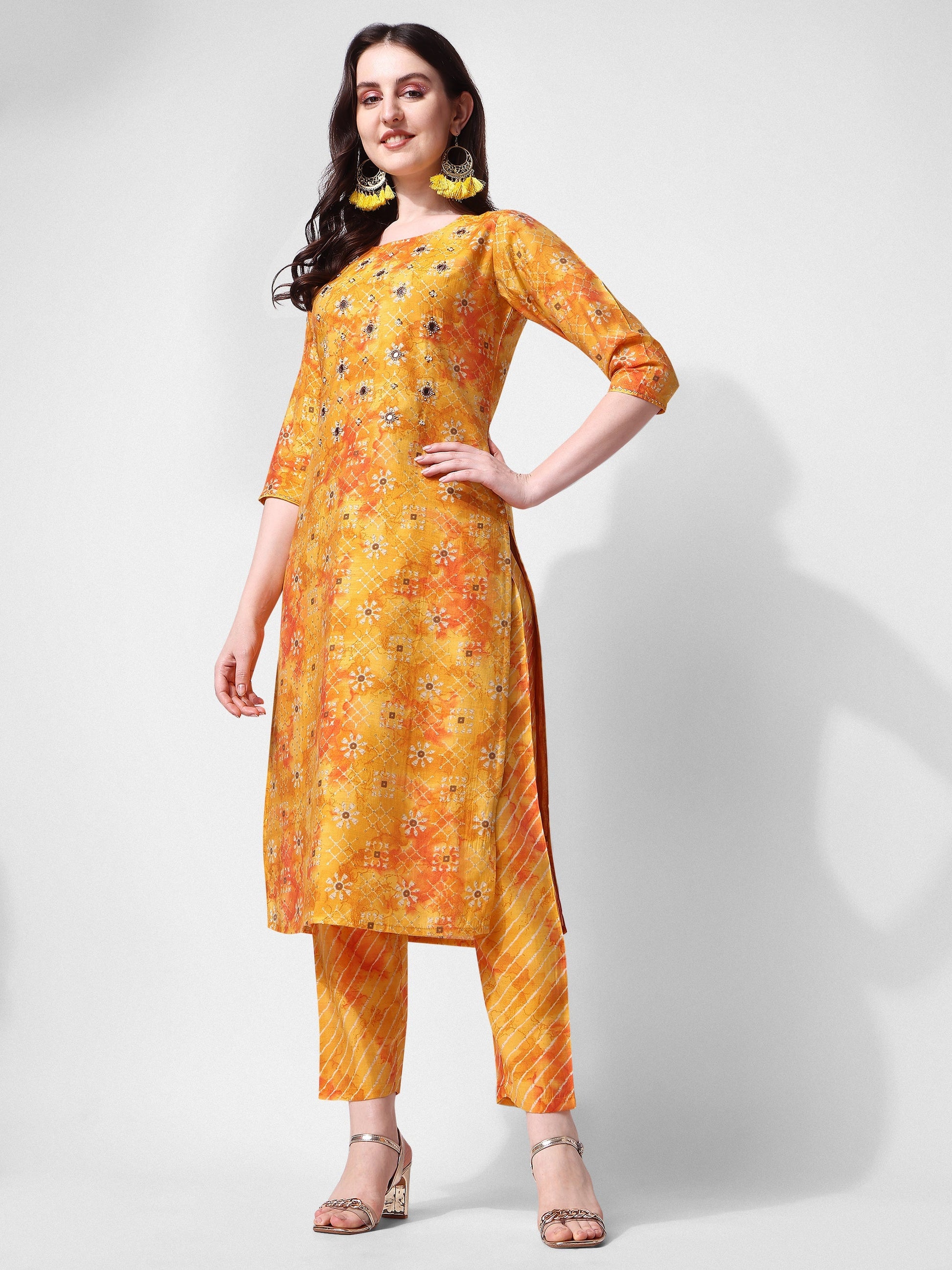 Printed & Embroidered Kurta With Pant & Dupatta Set, Multicolor - Hiral Fashion