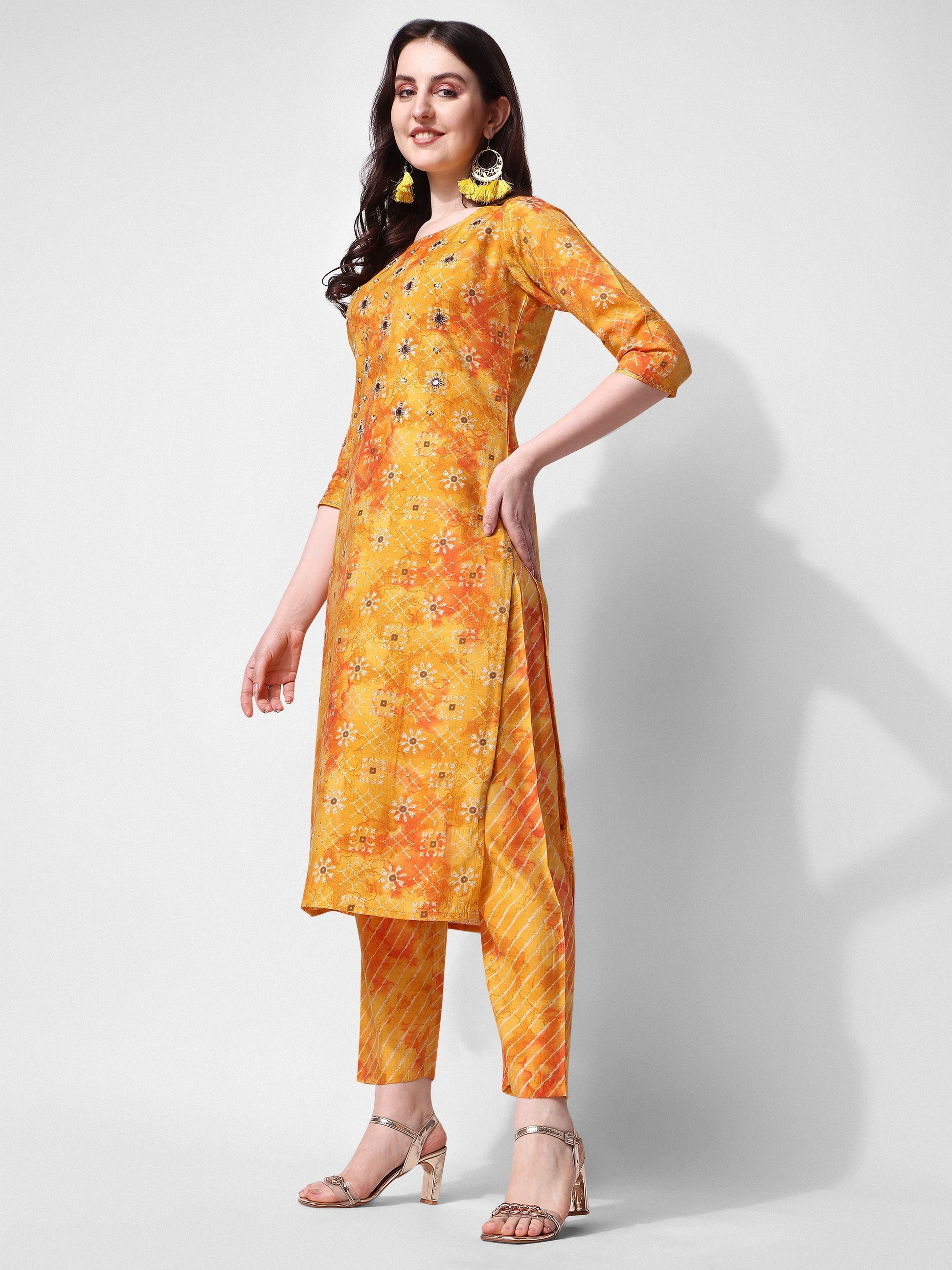 Printed & Embroidered Kurta With Pant & Dupatta Set, Multicolor - Hiral Fashion