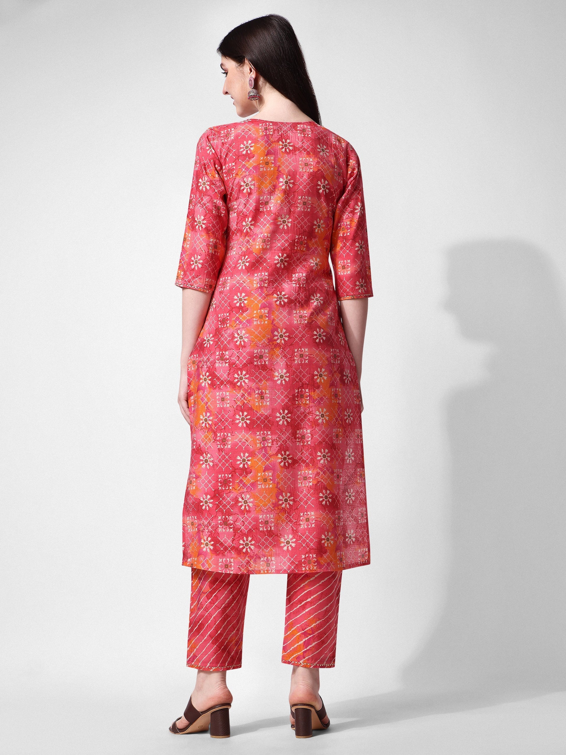 Printed & Embroidered Kurta With Pant & Dupatta Set, Multicolor - Hiral Fashion
