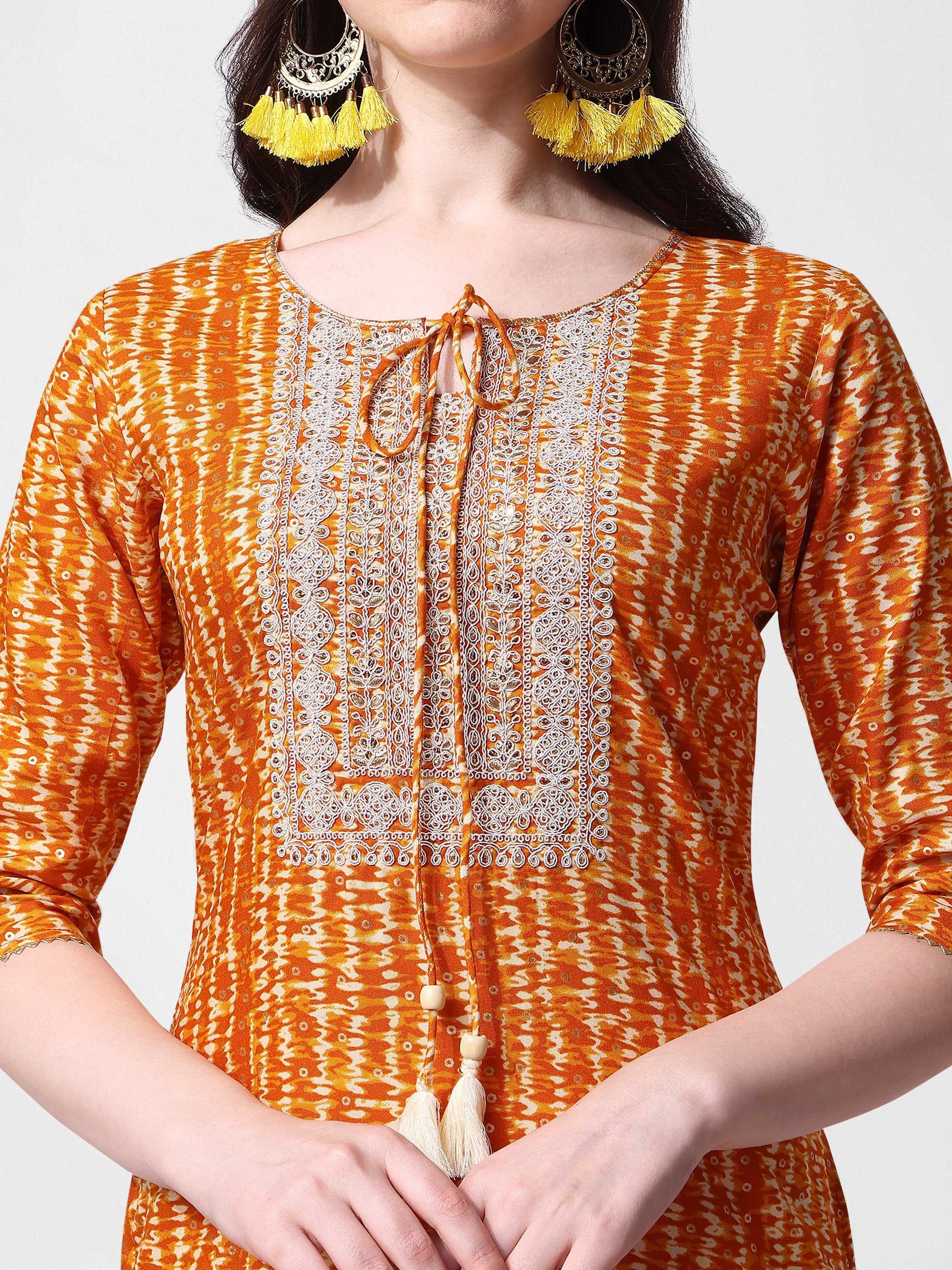 Shibori Printed And Embroidered Kurta, Multicolor - Hiral Fashion
