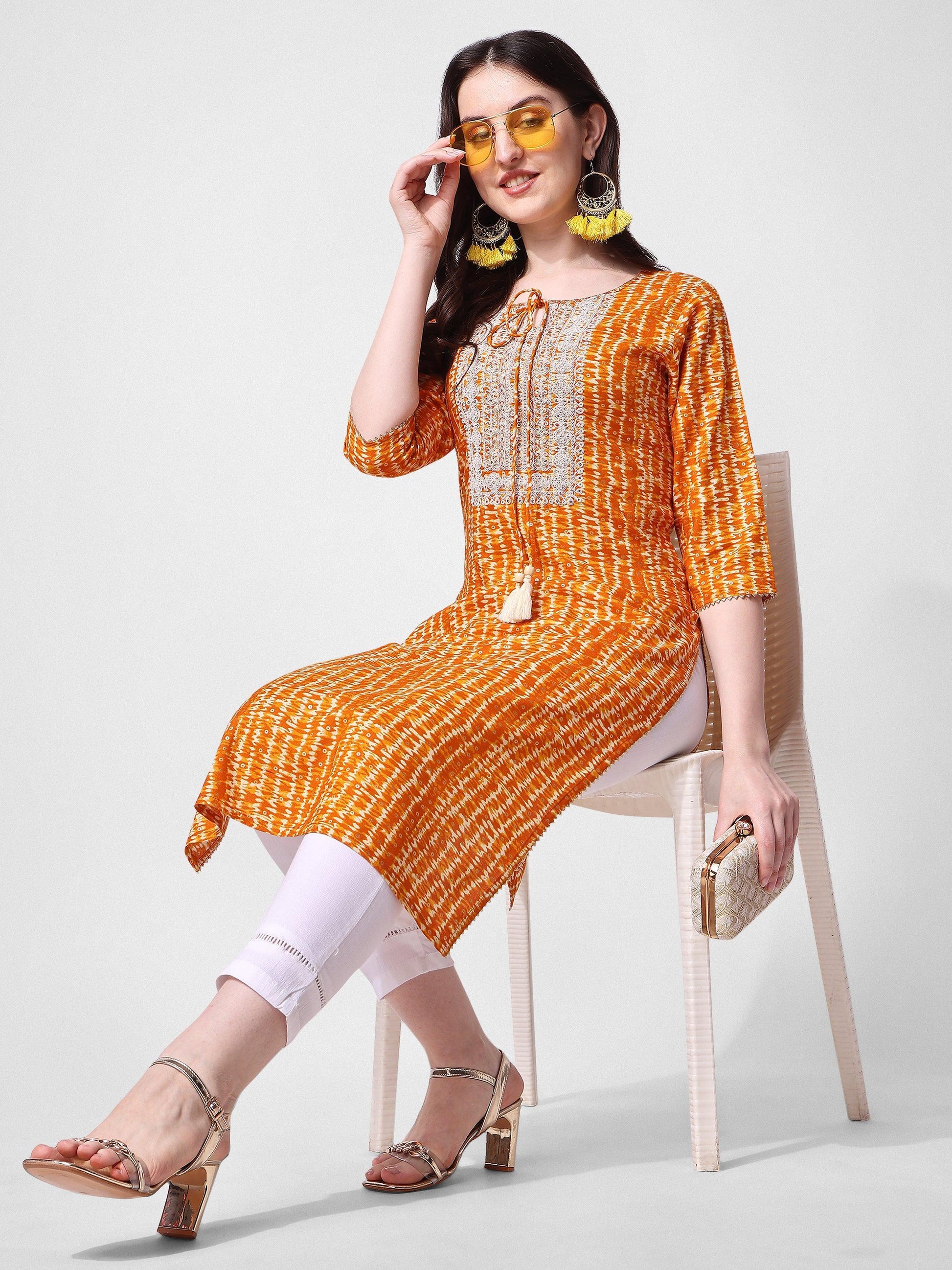 Shibori Printed And Embroidered Kurta, Multicolor - Hiral Fashion