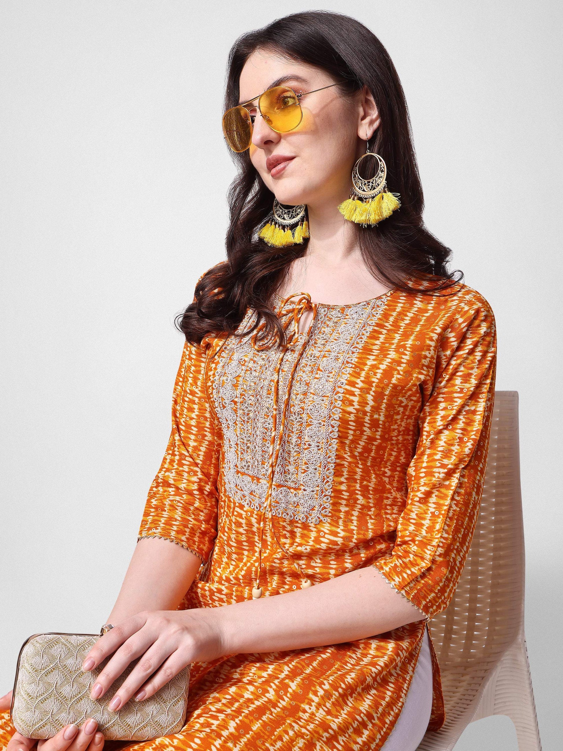 Shibori Printed And Embroidered Kurta, Multicolor - Hiral Fashion