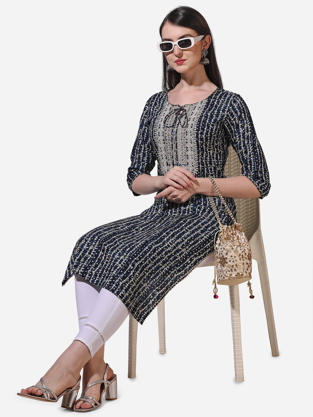Shibori Printed And Embroidered Kurta, Multicolor - Hiral Fashion