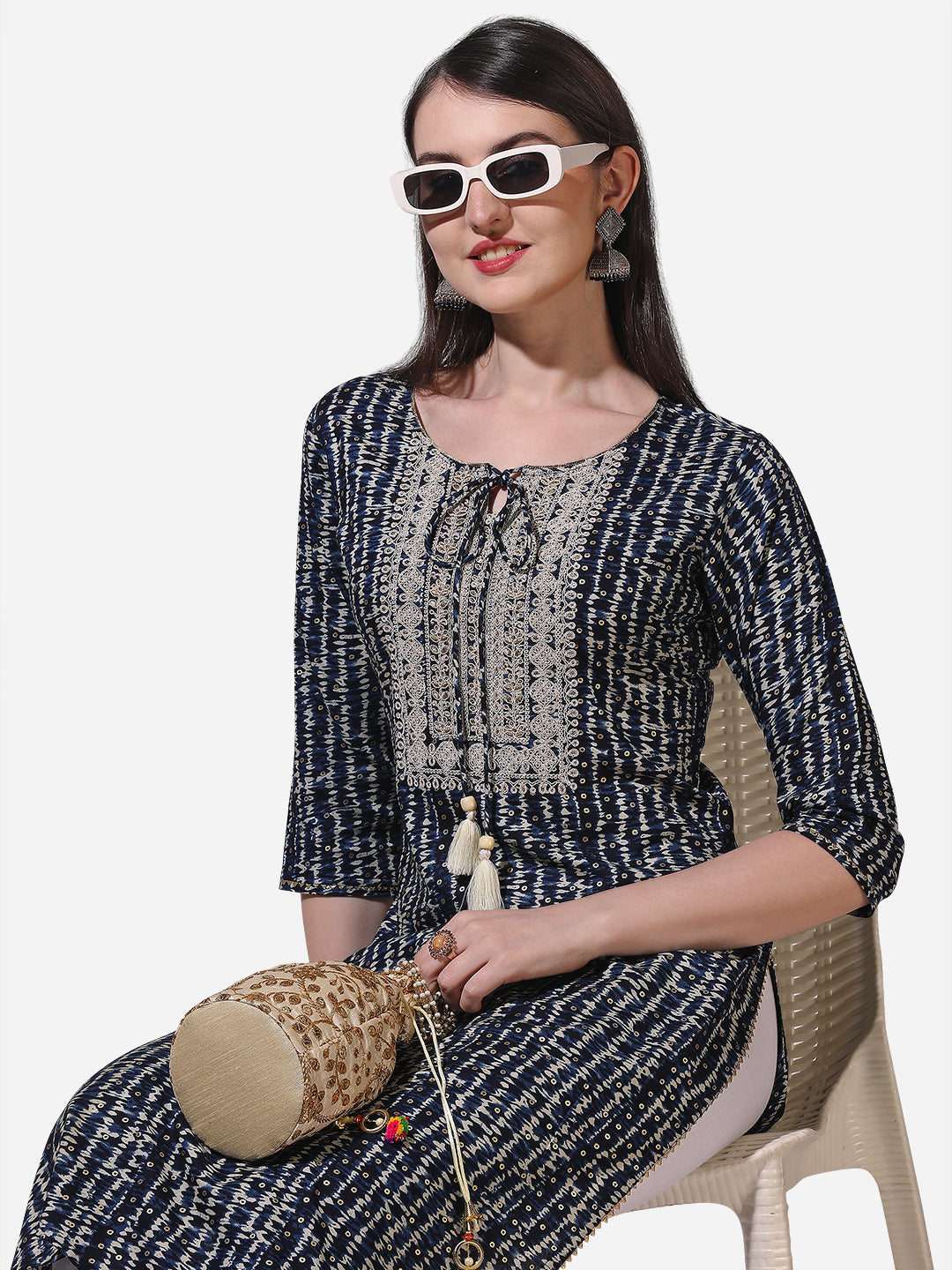 Shibori Printed And Embroidered Kurta, Multicolor - Hiral Fashion