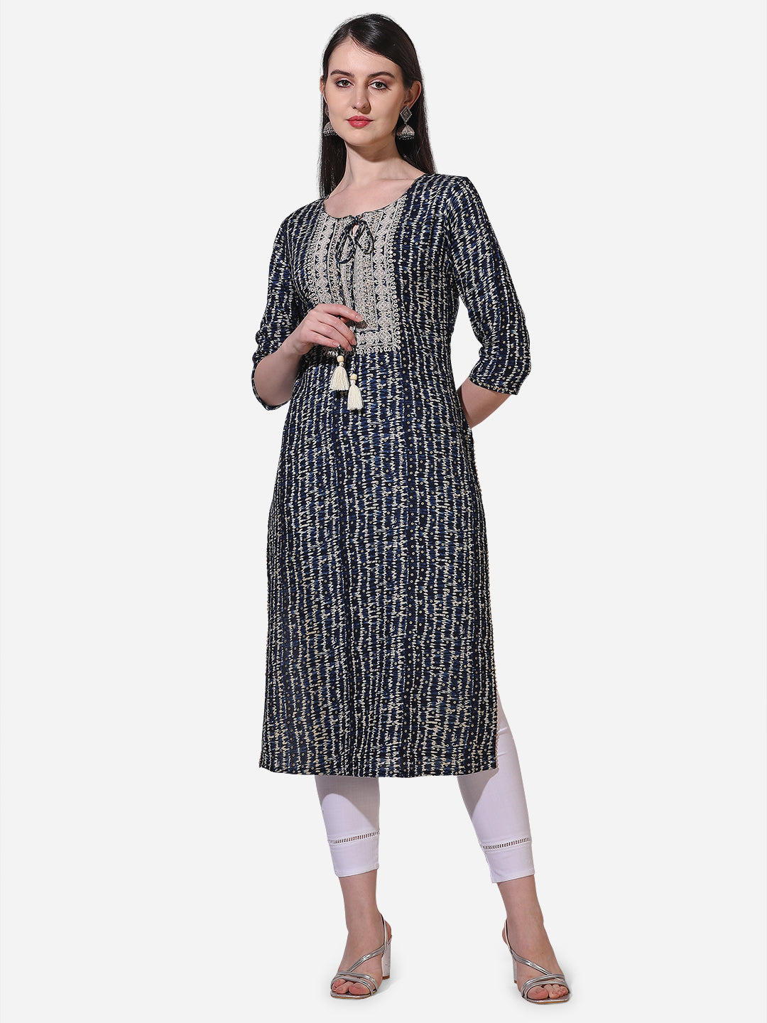 Shibori Printed And Embroidered Kurta, Multicolor - Hiral Fashion