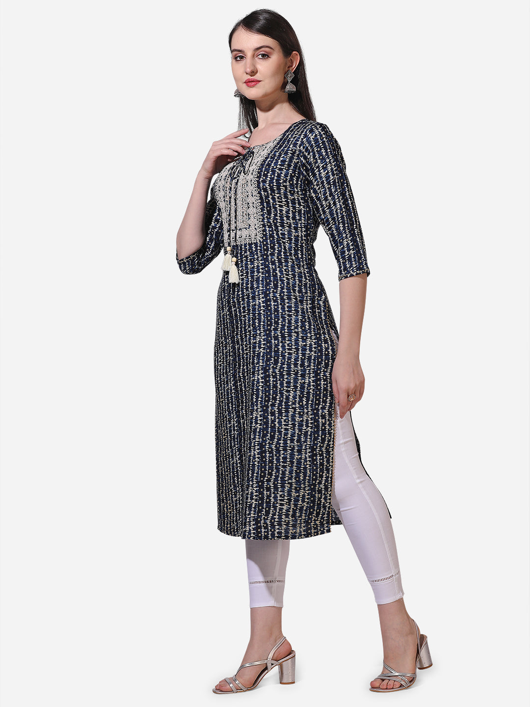 Shibori Printed And Embroidered Kurta, Multicolor - Hiral Fashion