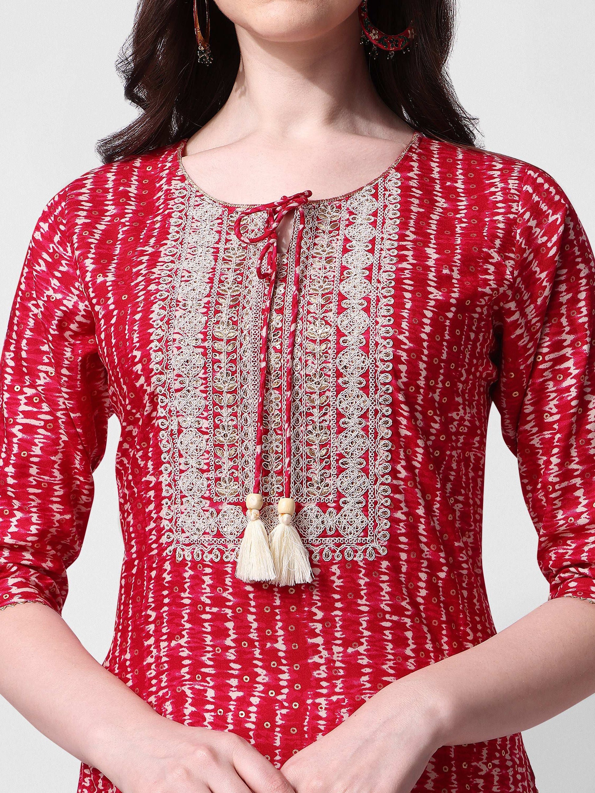 Shibori Printed And Embroidered Pink Kurta, Multicolor - Hiral Fashion