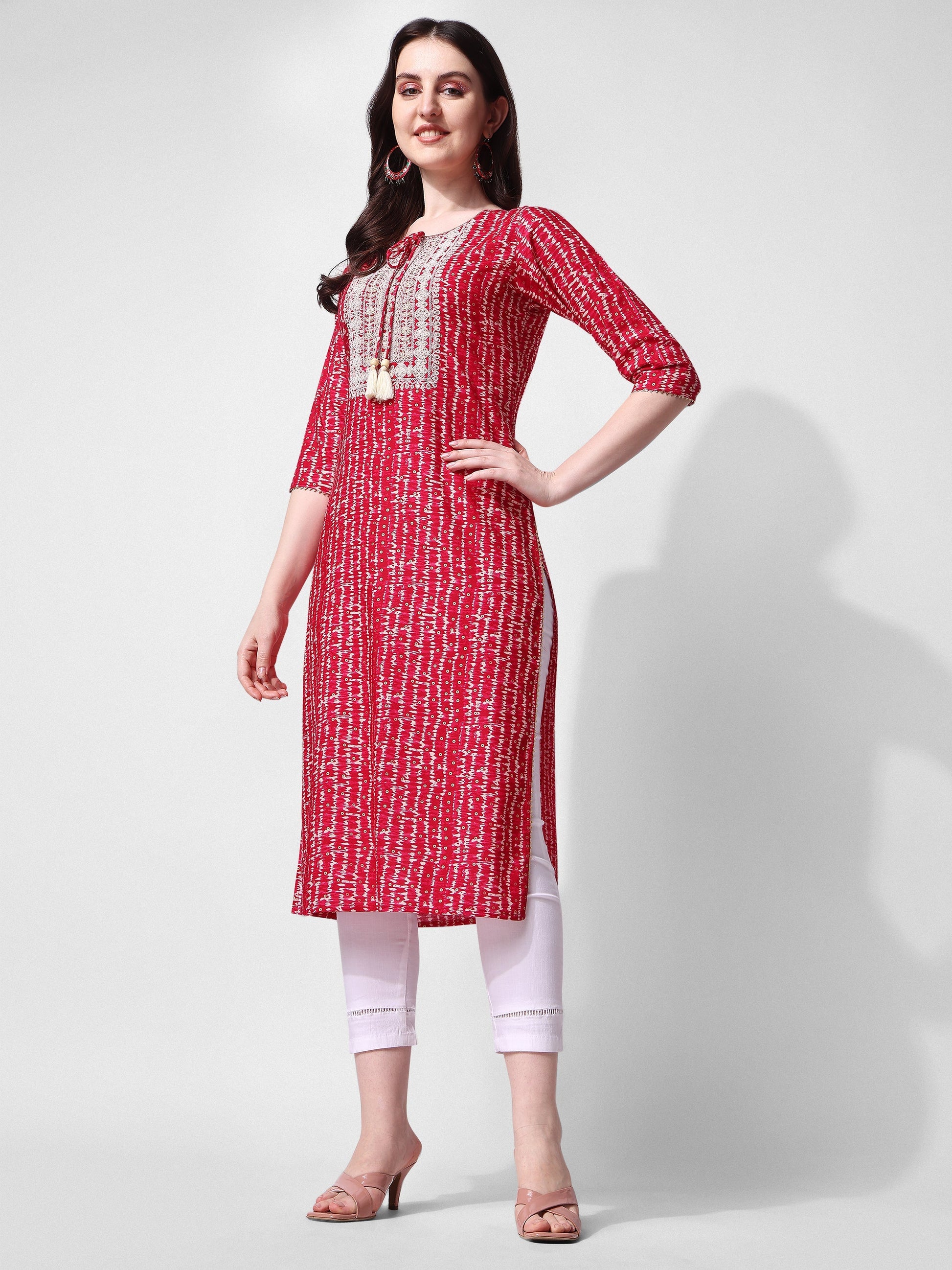 Shibori Printed And Embroidered Pink Kurta, Multicolor - Hiral Fashion