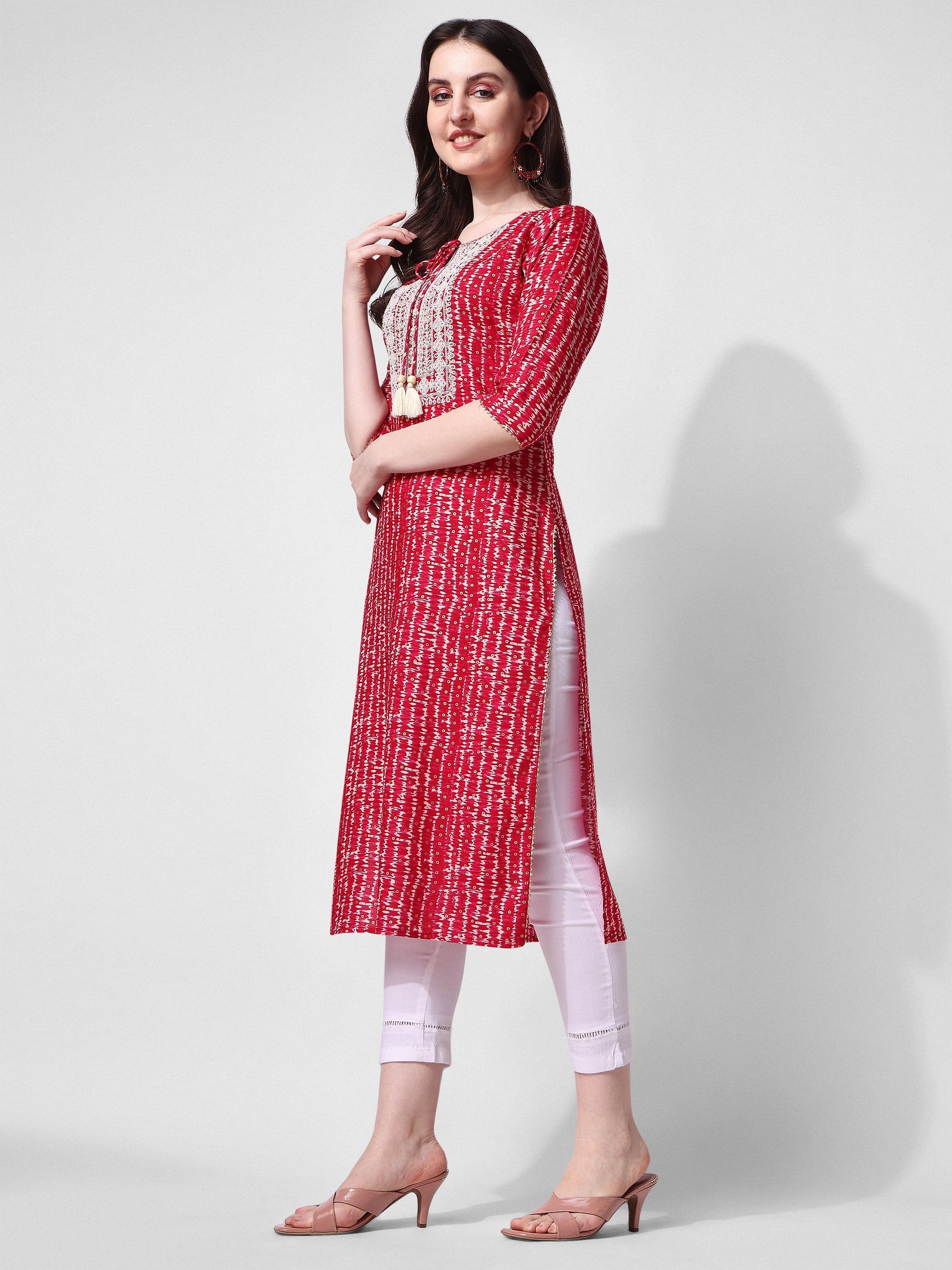 Shibori Printed And Embroidered Pink Kurta, Multicolor - Hiral Fashion