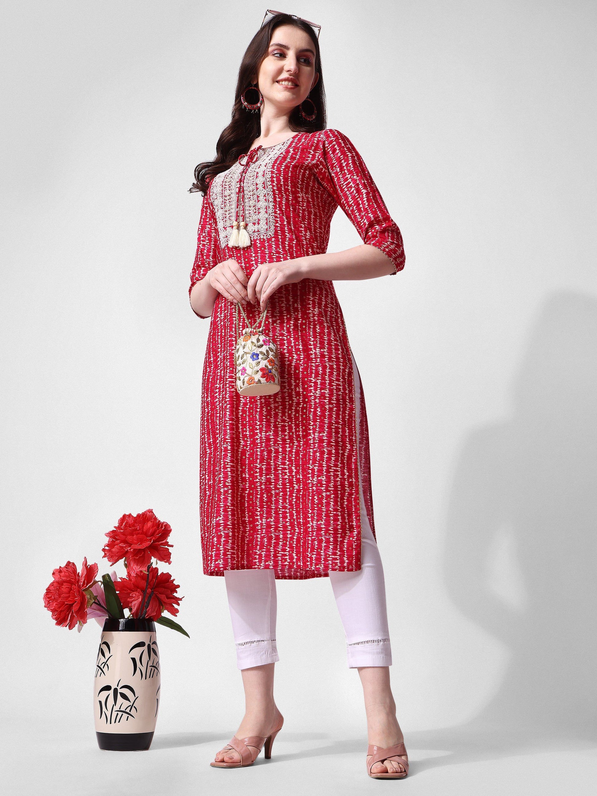 Shibori Printed And Embroidered Pink Kurta, Multicolor - Hiral Fashion