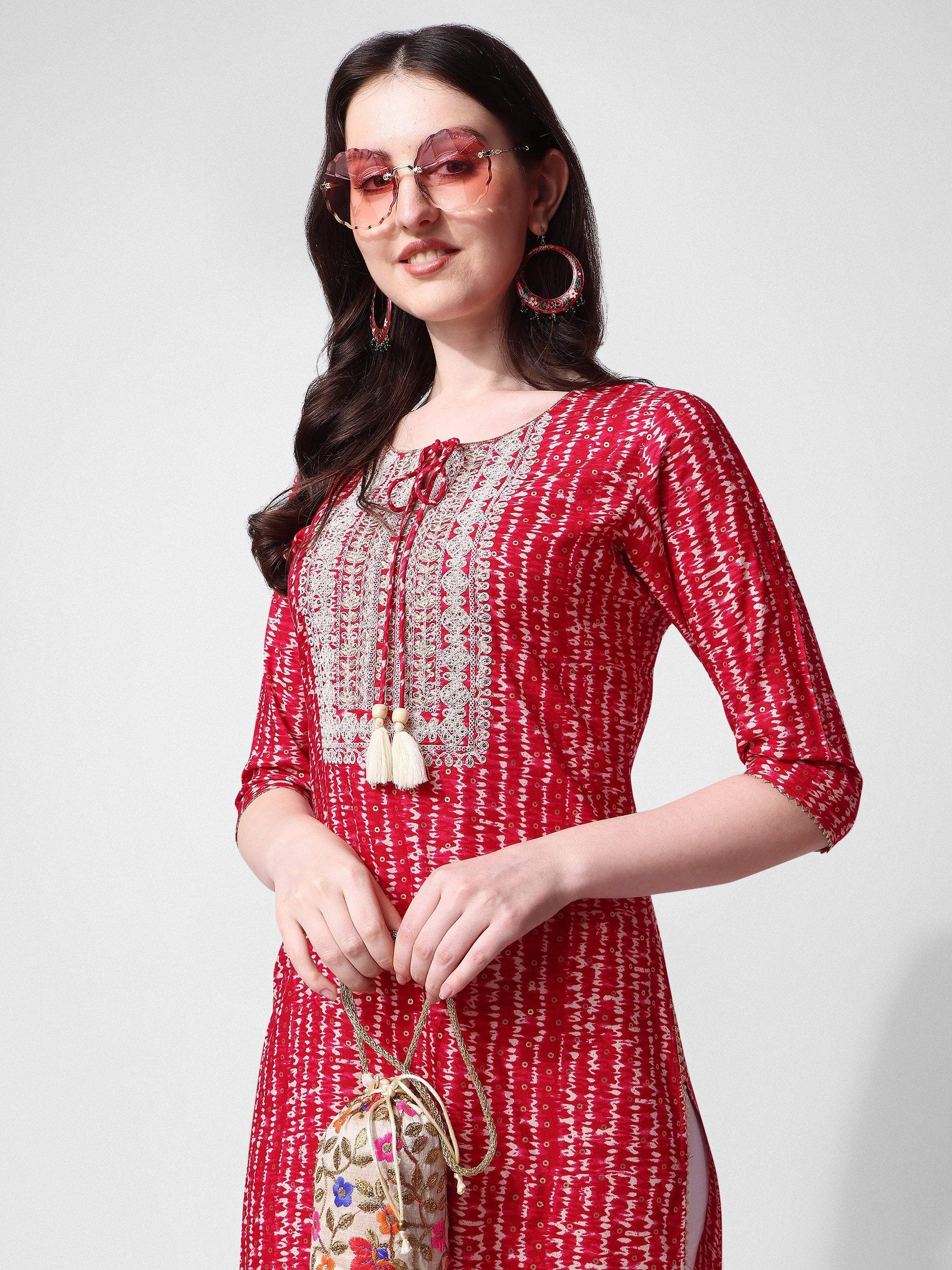 Shibori Printed And Embroidered Pink Kurta, Multicolor - Hiral Fashion