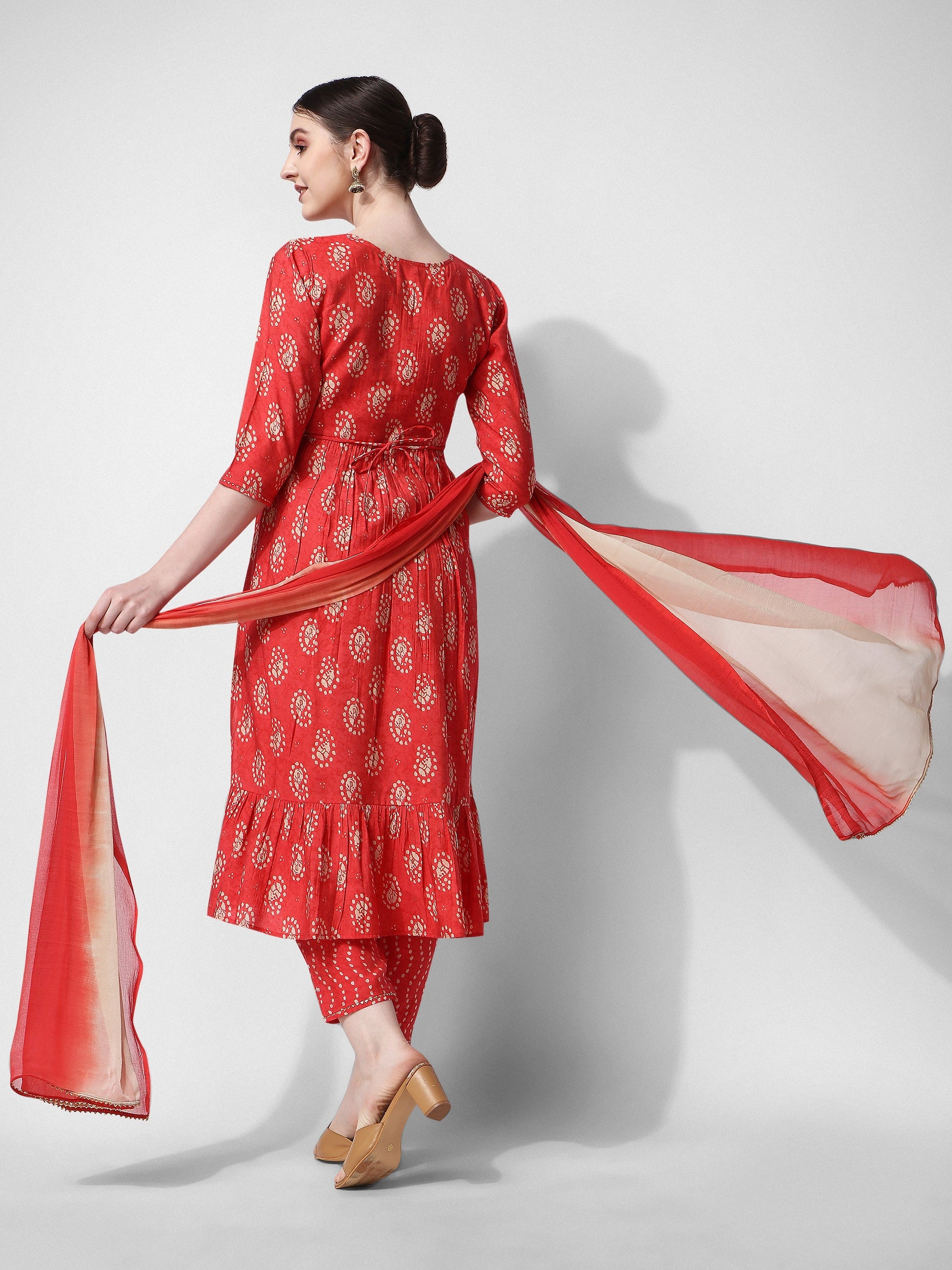 Nayra Cut Embroidered Kurta With Pant, Dupatta & Embroidered Belt Set, Multicolor - Hiral Fashion