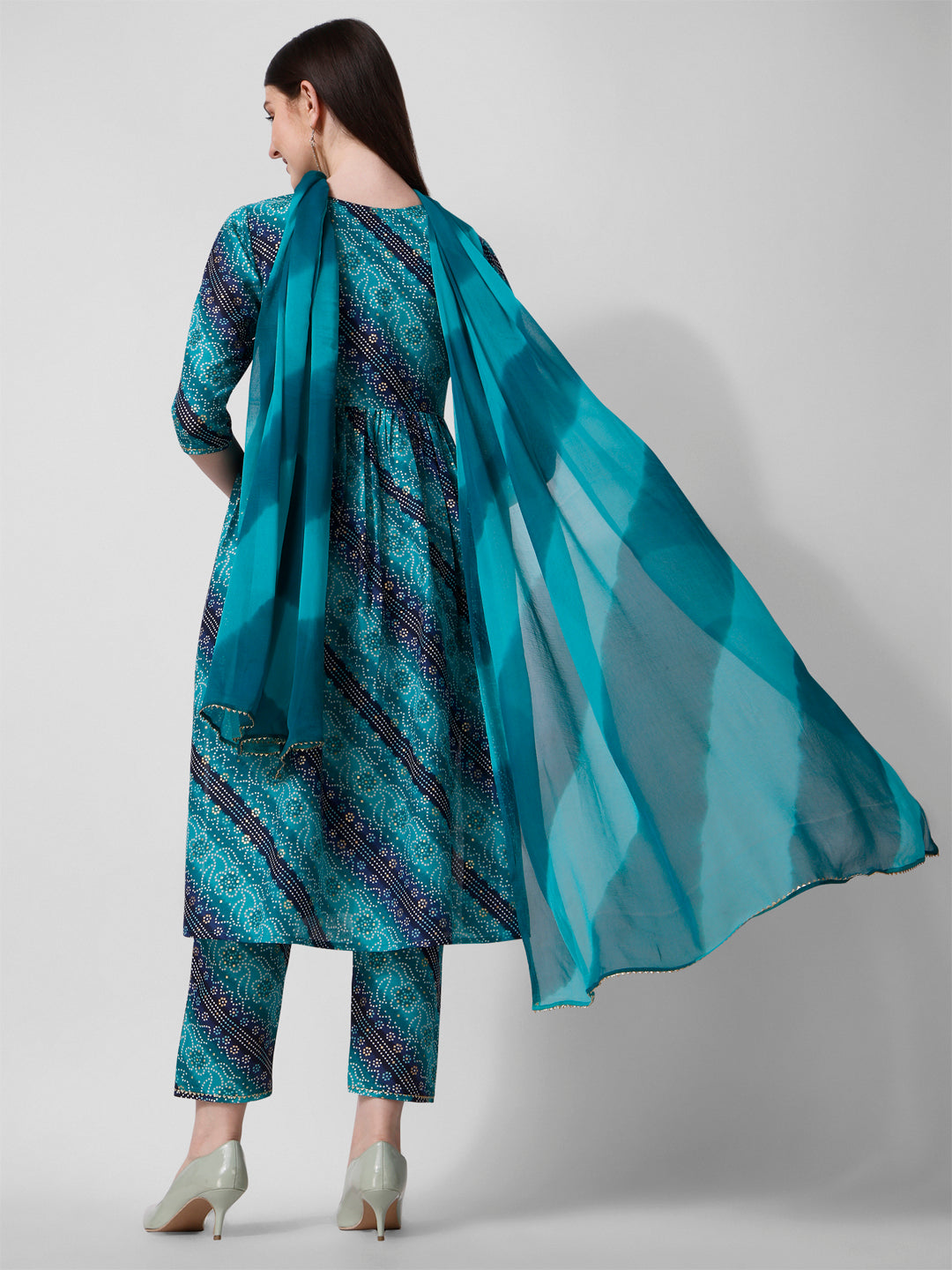 Embroidered & Printed Kurta With Pant And Dupatta Set, Multicolor - Hiral Fashion