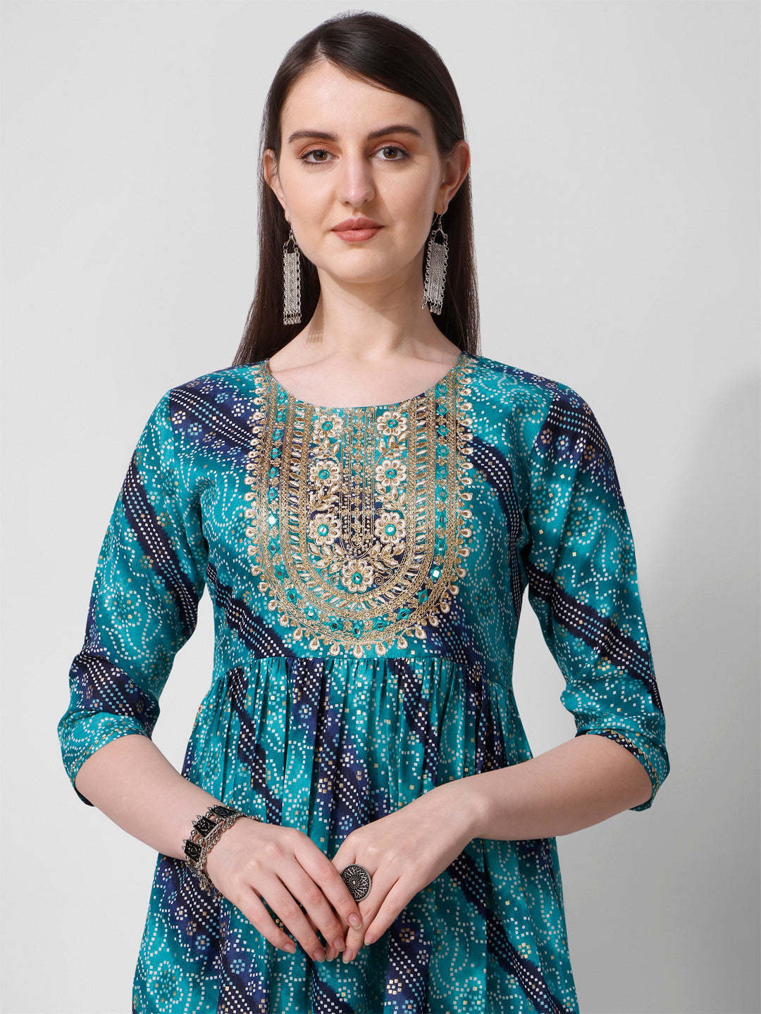 Embroidered & Printed Kurta With Pant And Dupatta Set, Multicolor - Hiral Fashion