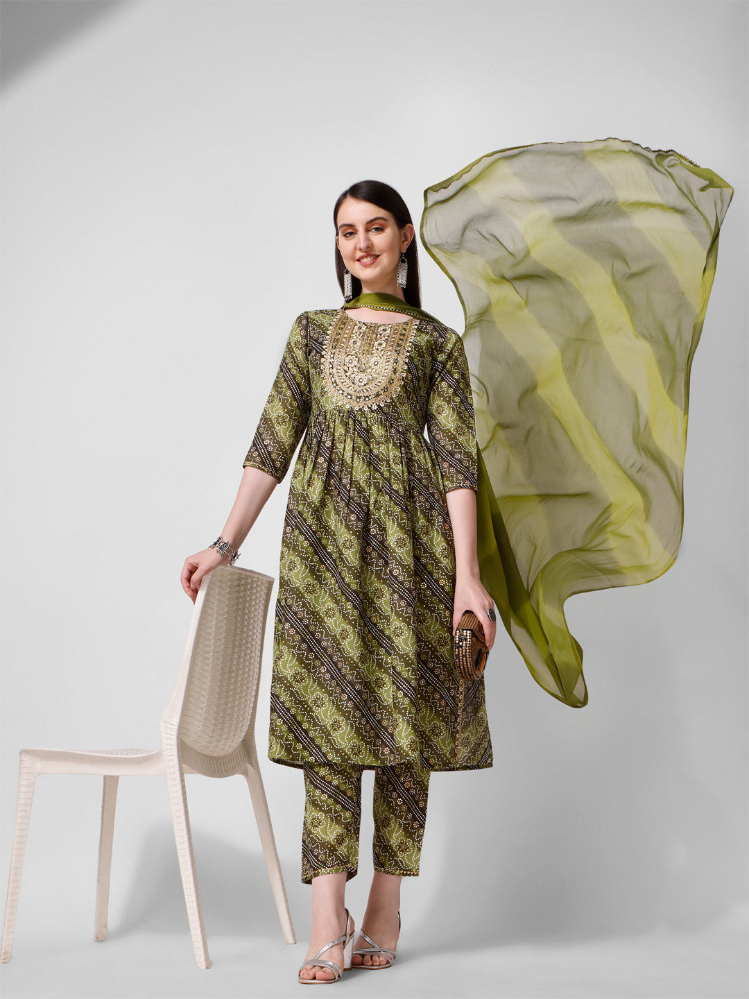 Green Printed Straight Cut Kurta With Cotton Pant Set, Multicolor - Hiral Fashion